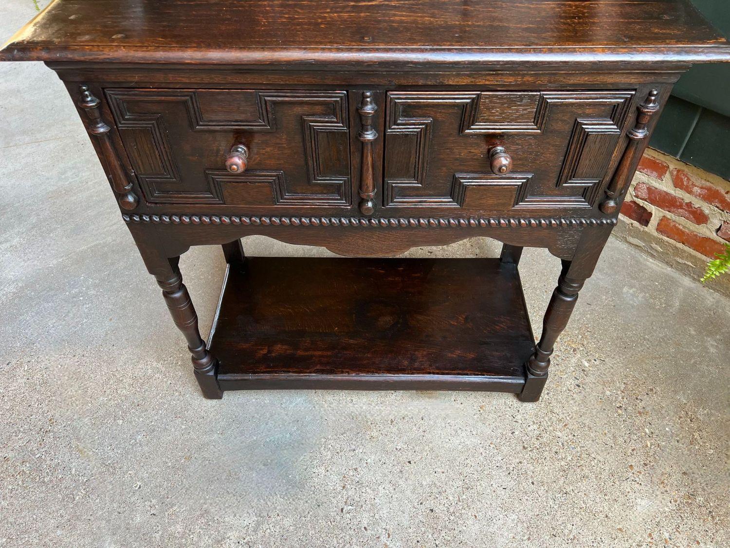 Antique English Welsh Dresser Sideboard Carved Oak Jacobean Farmhouse Cabinet For Sale 2