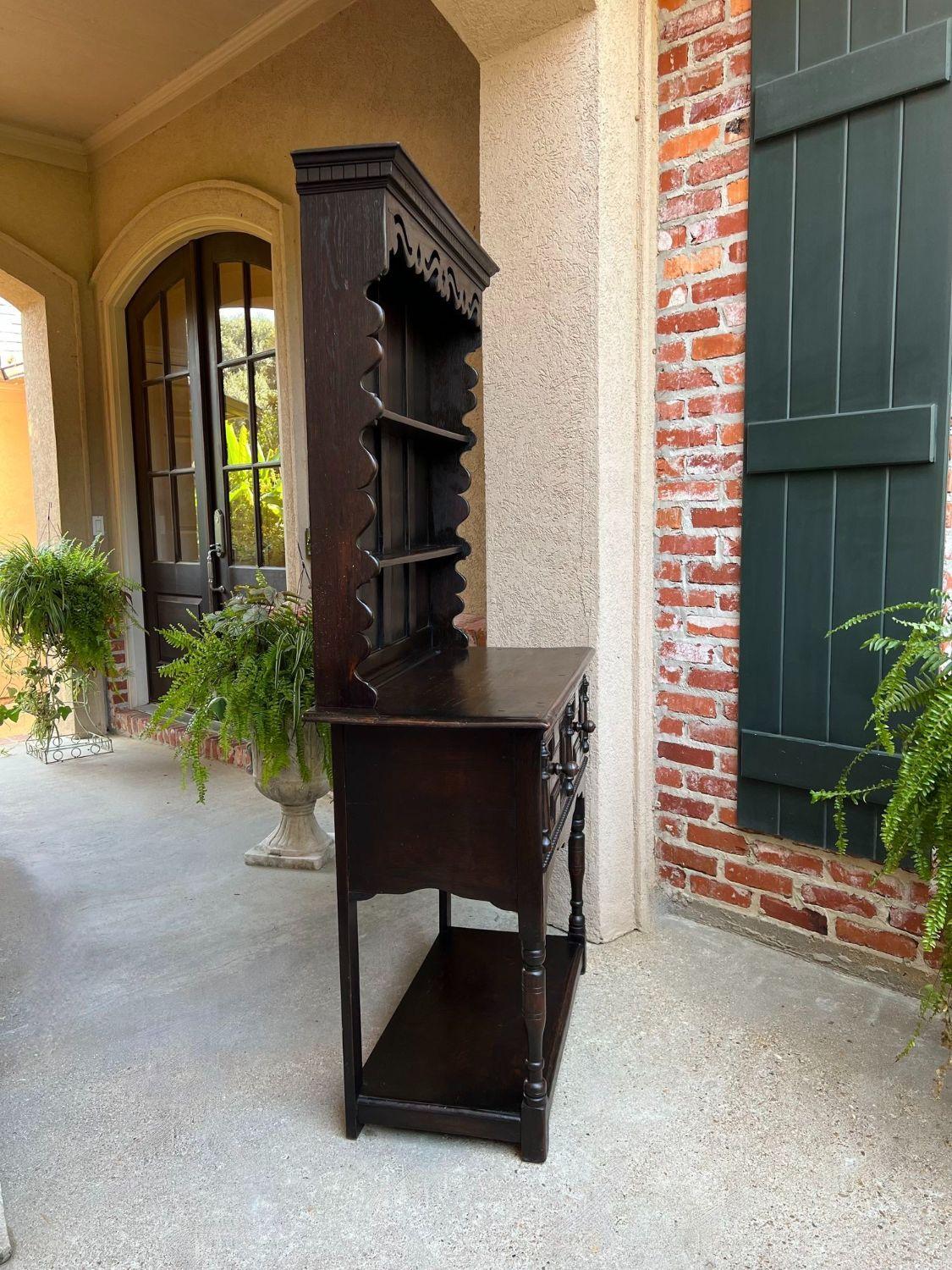 Antique English Welsh Dresser Sideboard Carved Oak Jacobean Farmhouse Cabinet For Sale 3