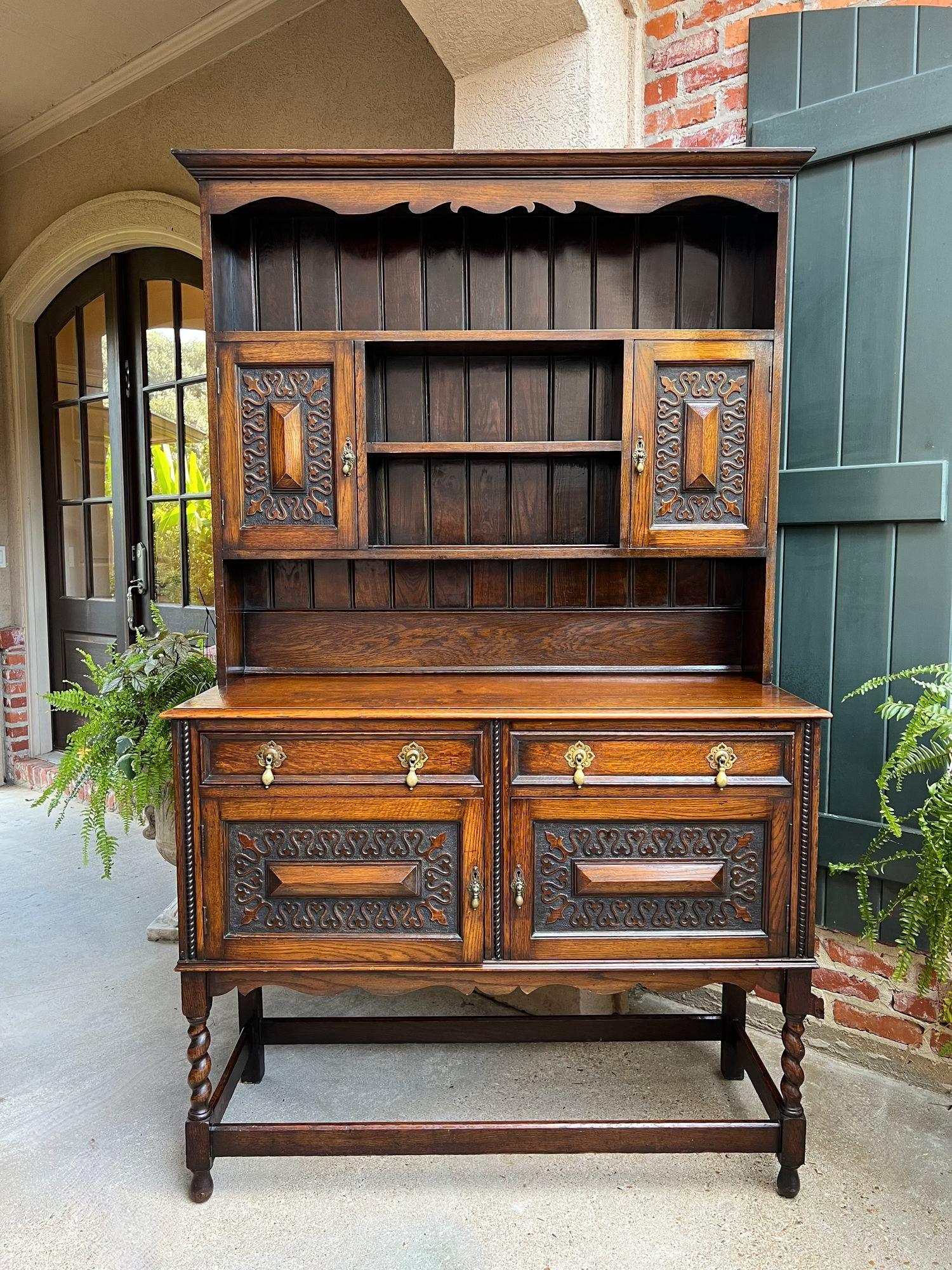 Antique English Welsh Dresser Sideboard Hutch BARLEY TWIST Jacobean Farmhouse For Sale 6