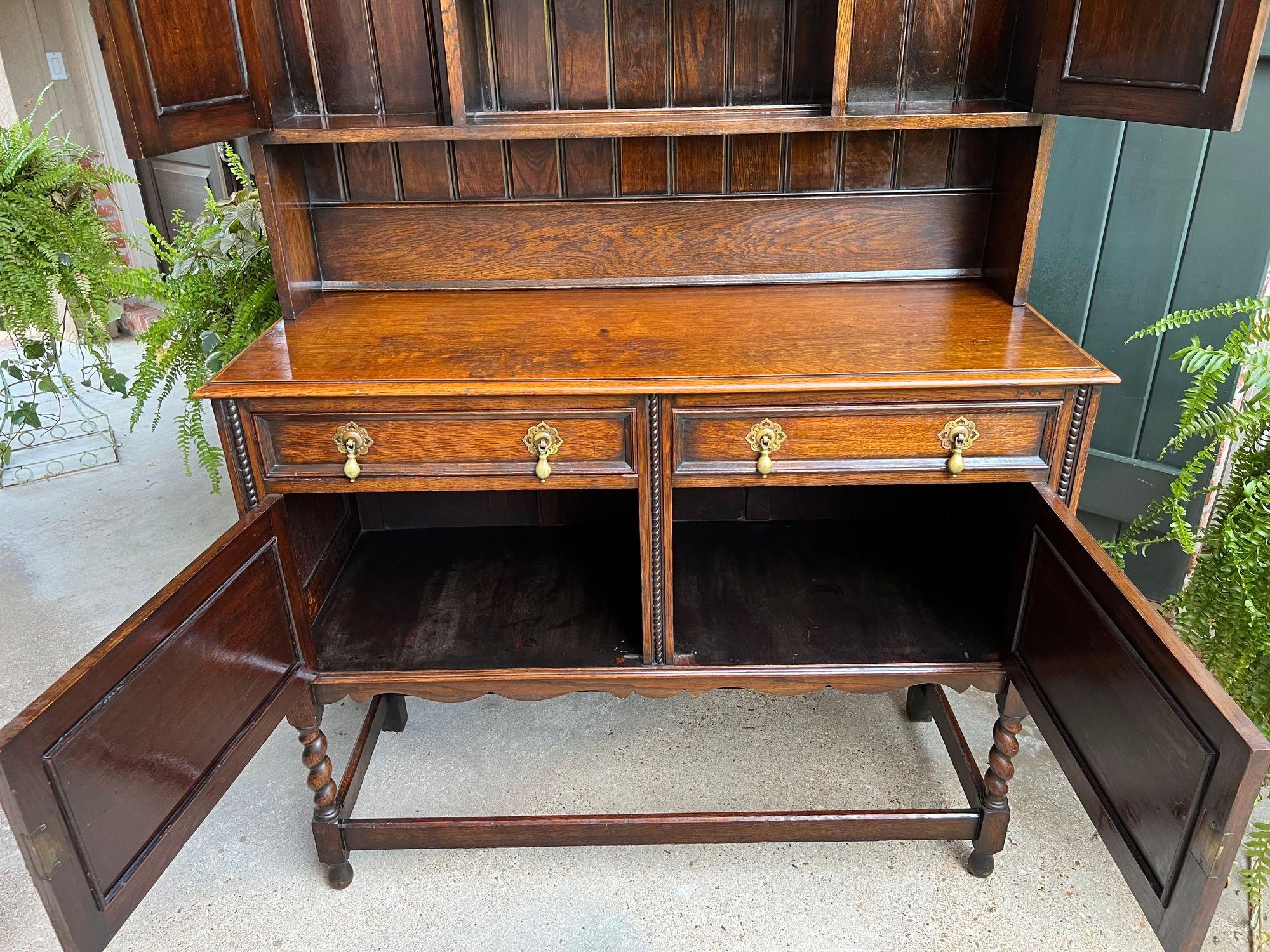 Antique English Welsh Dresser Sideboard Hutch BARLEY TWIST Jacobean Farmhouse For Sale 11