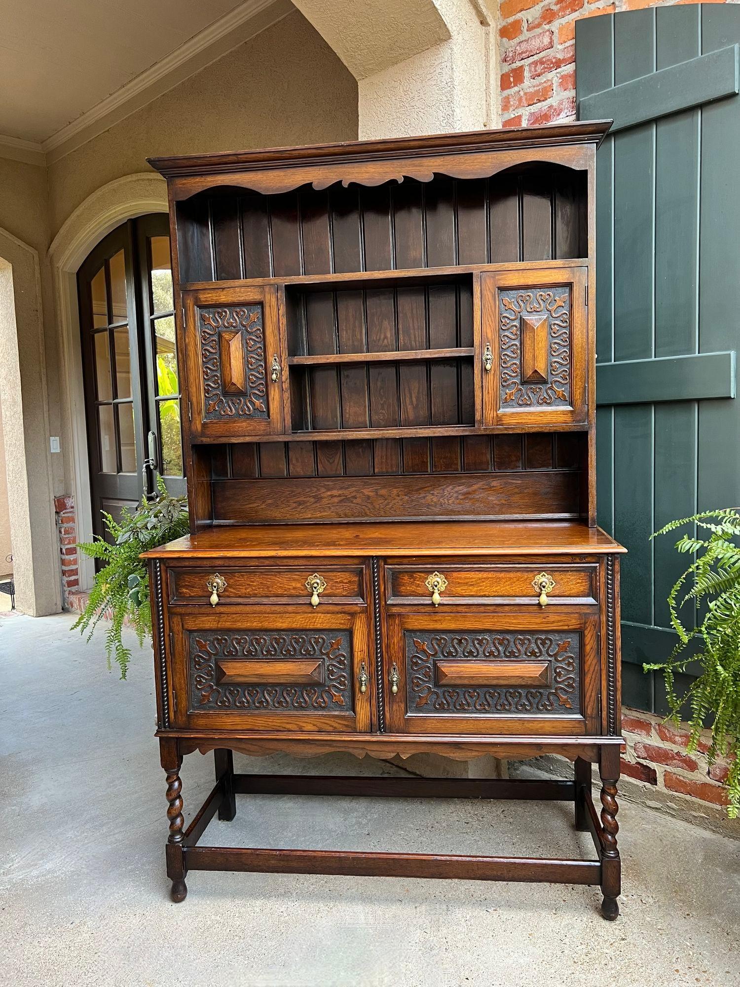 British Antique English Welsh Dresser Sideboard Hutch BARLEY TWIST Jacobean Farmhouse For Sale