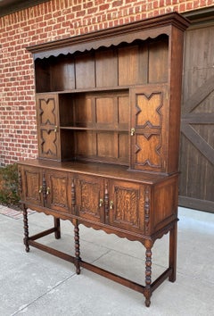 Antique English Welsh Plate Dresser Sideboard Server Buffet Jacobean Oak c.1890