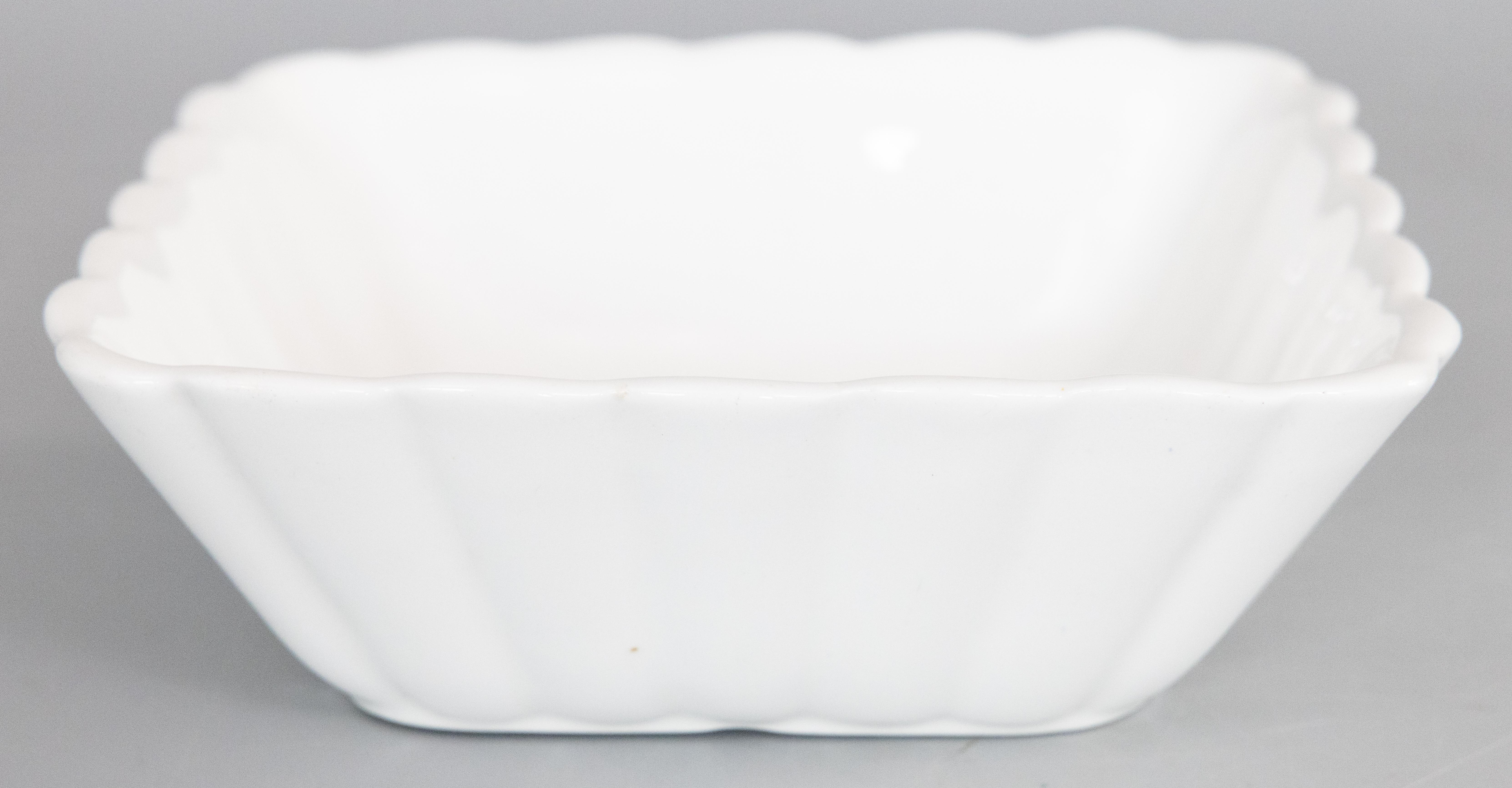 Early 20th Century Antique English White Ironstone Fluted Lady Finger Square Bowl Dish, circa 1900 For Sale