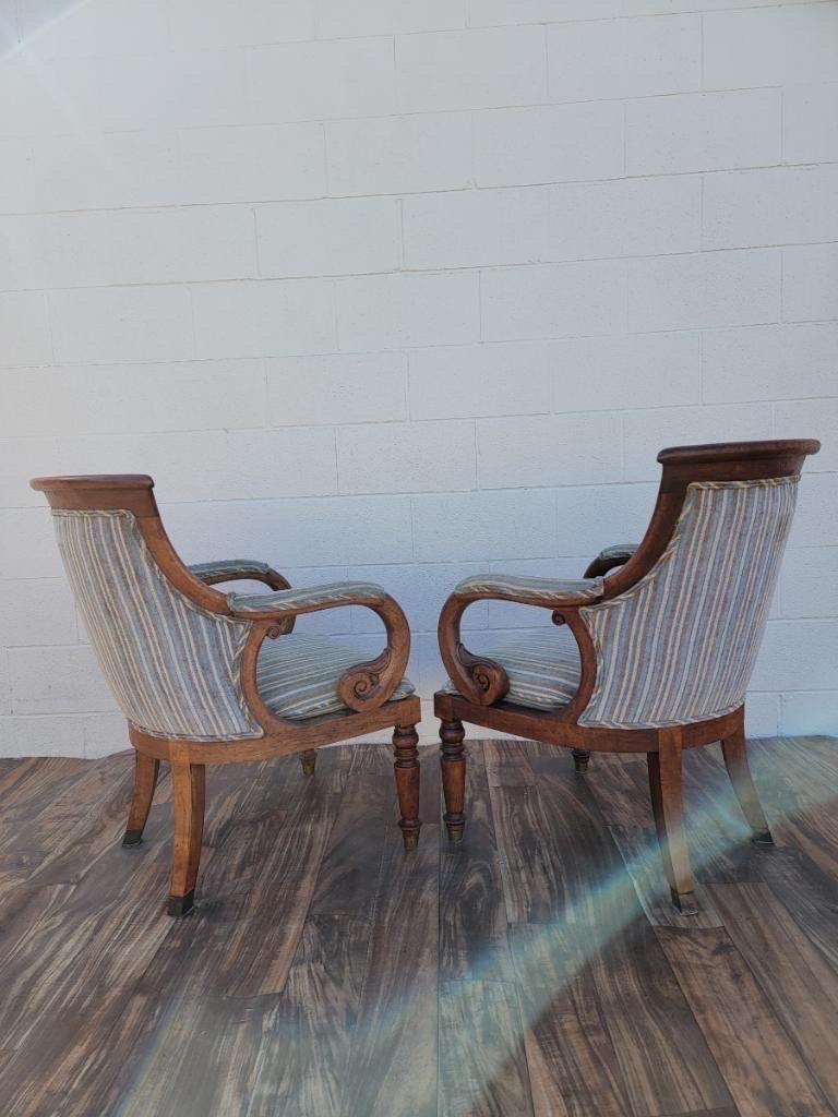 Antique English William IV Carved Mahogany Bergere Armchairs, Set of 4 6