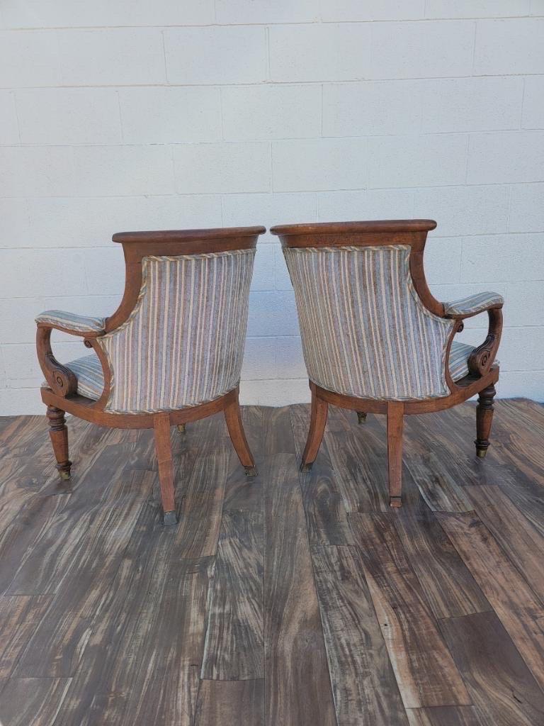 Antique English William IV Carved Mahogany Bergere Armchairs, Set of 4