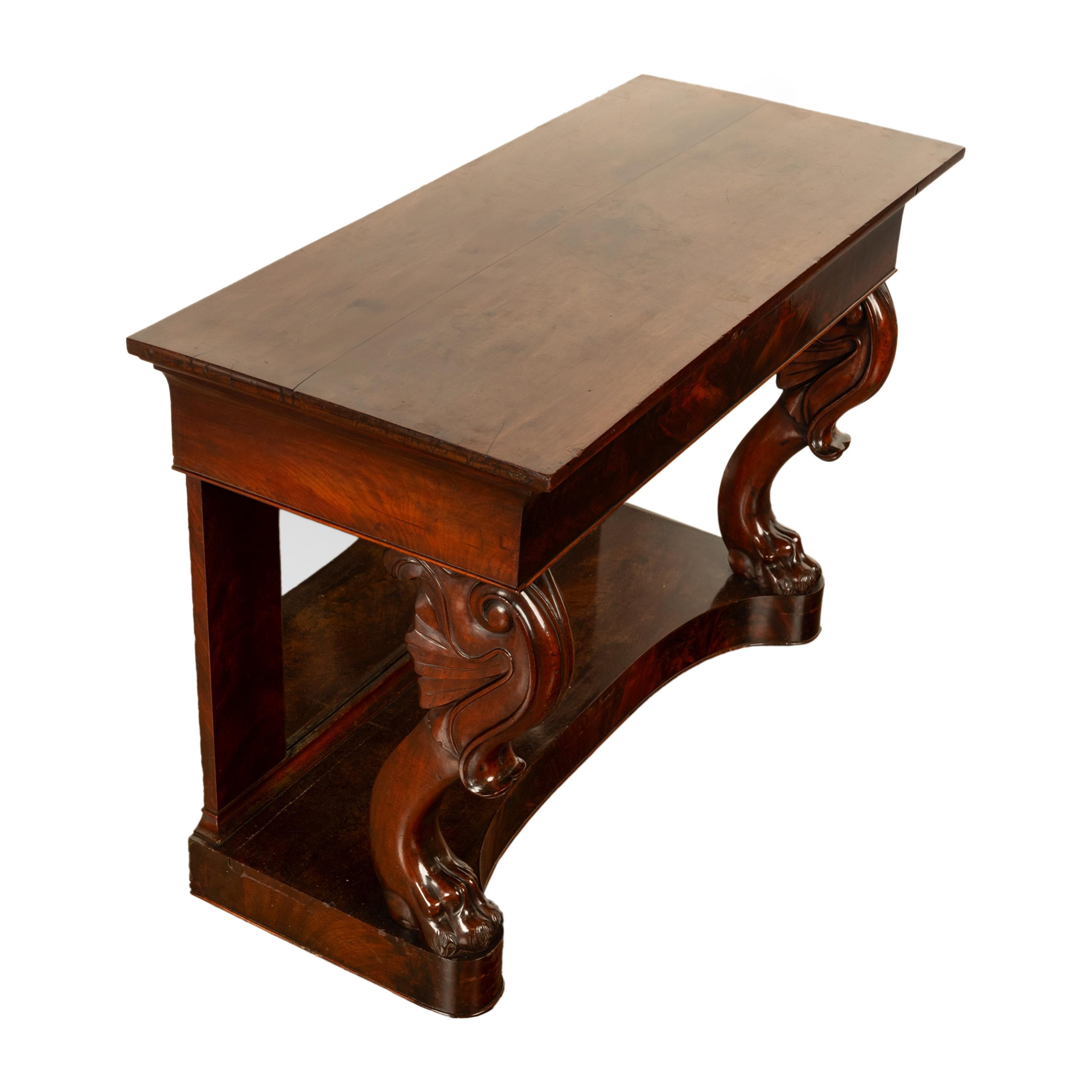 Antique English William IV Carved Mahogany Mirror Back Pier Console Hall Table For Sale 6