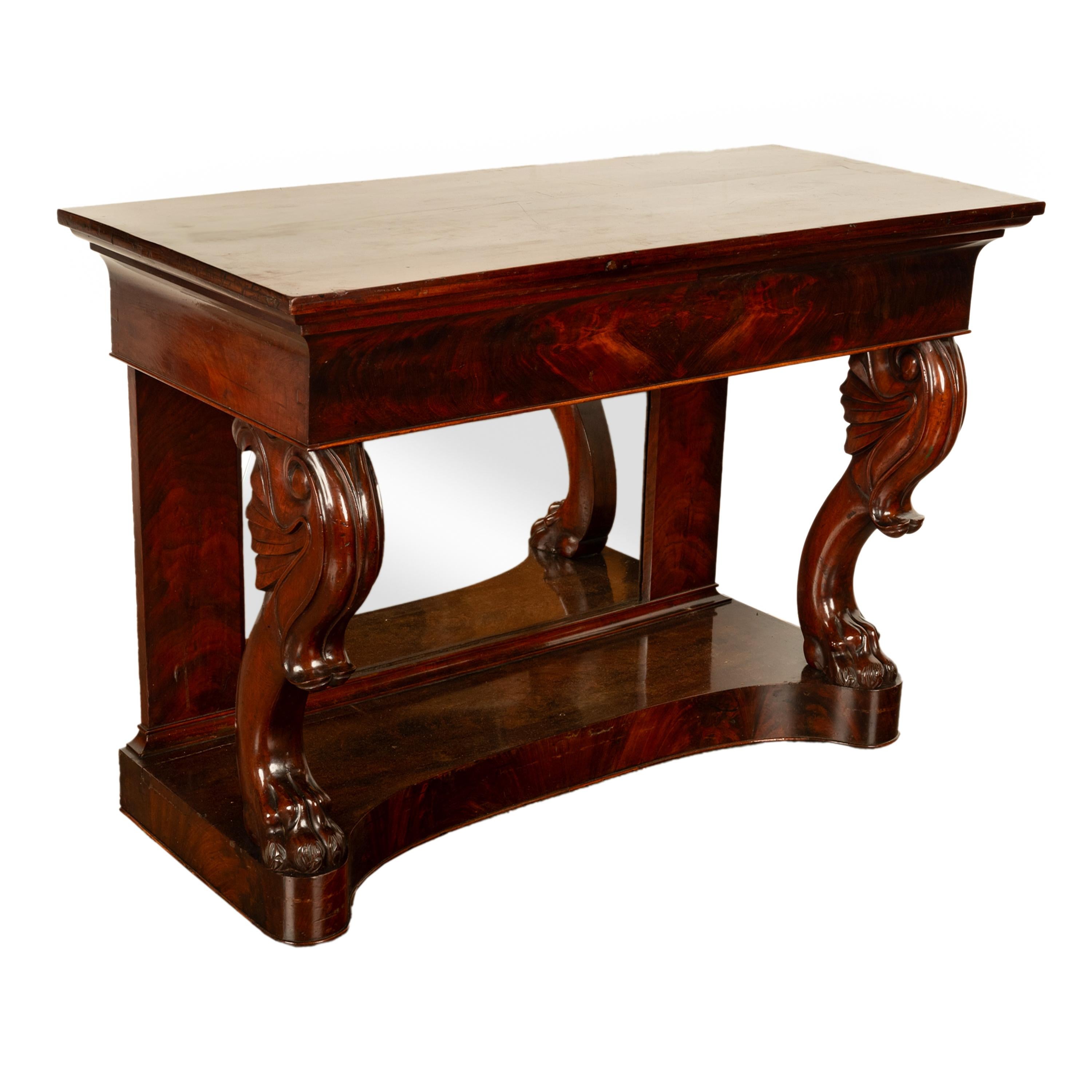 Antique English William IV Carved Mahogany Mirror Back Pier Console Hall Table For Sale 7