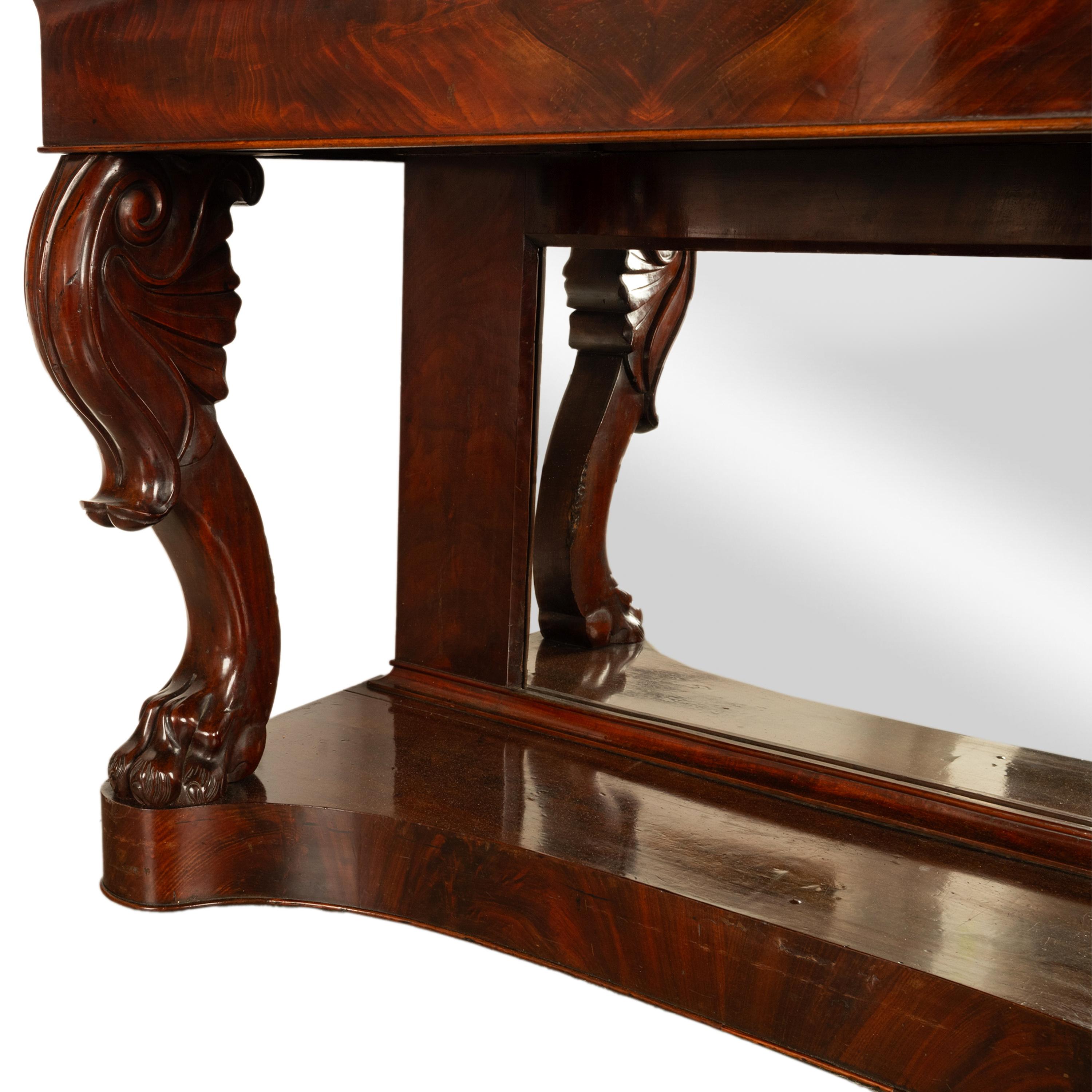 Antique English William IV Carved Mahogany Mirror Back Pier Console Hall Table For Sale 8