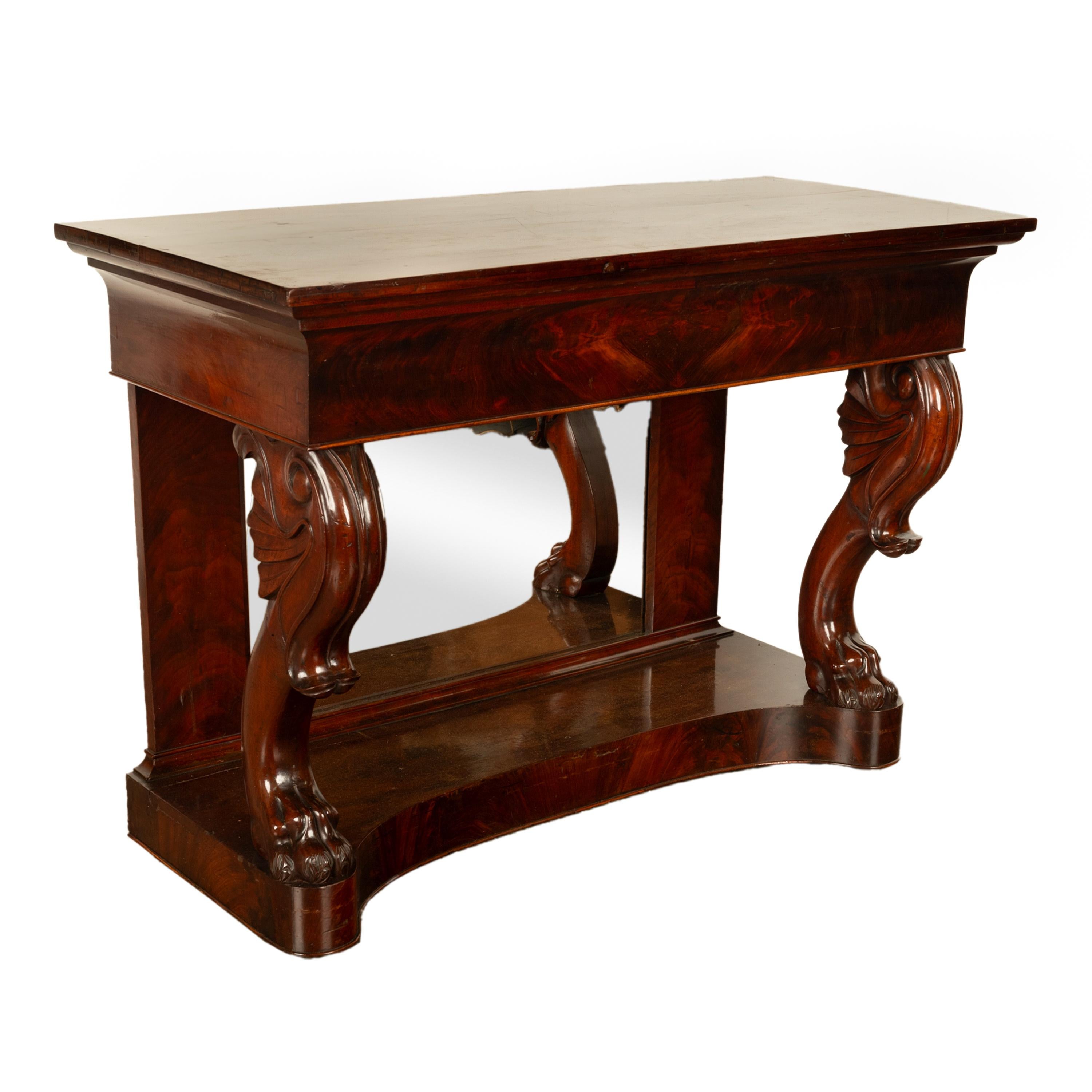 Antique English William IV Carved Mahogany Mirror Back Pier Console Hall Table In Good Condition For Sale In Portland, OR