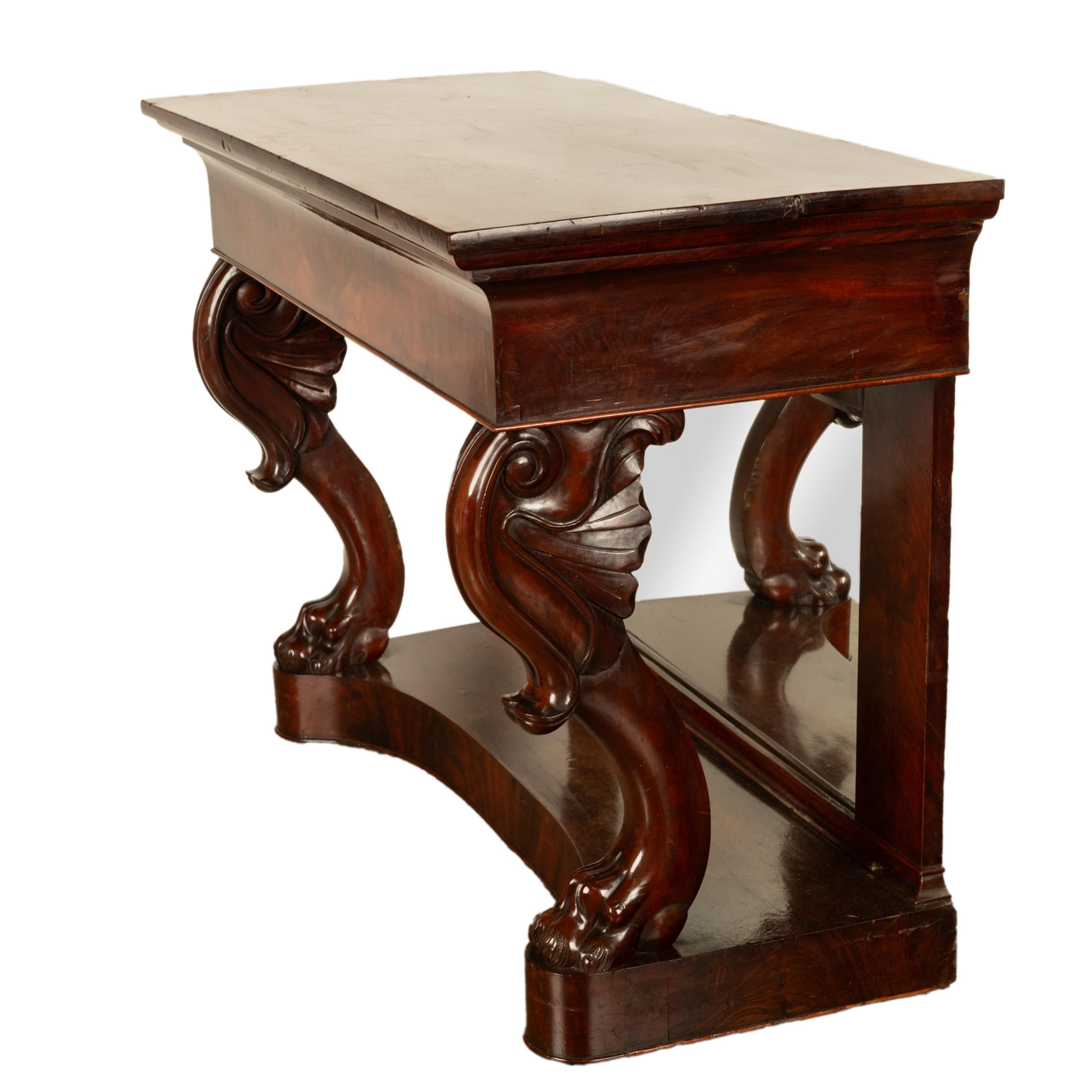 Antique English William IV Carved Mahogany Mirror Back Pier Console Hall Table For Sale 1