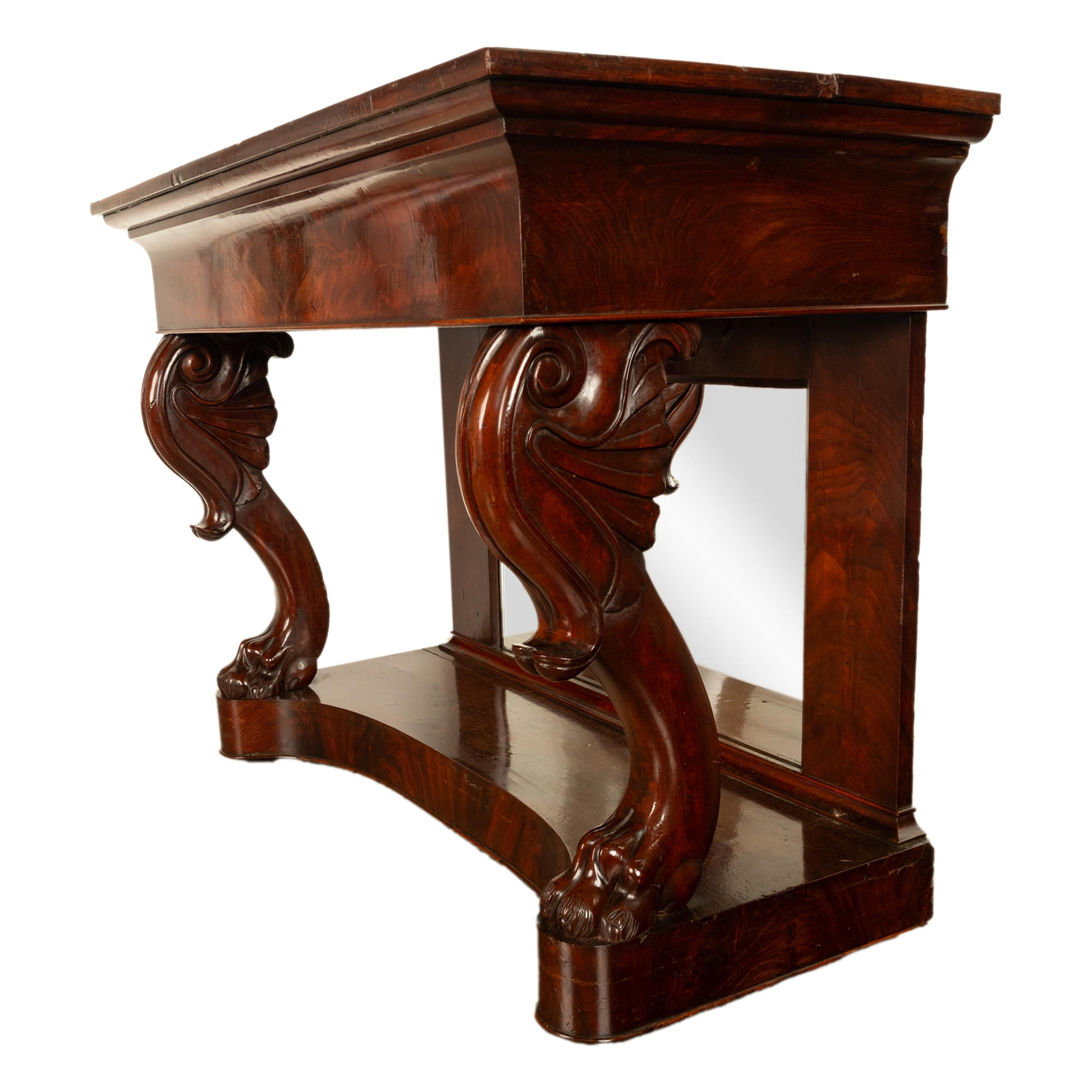 Antique English William IV Carved Mahogany Mirror Back Pier Console Hall Table For Sale 2