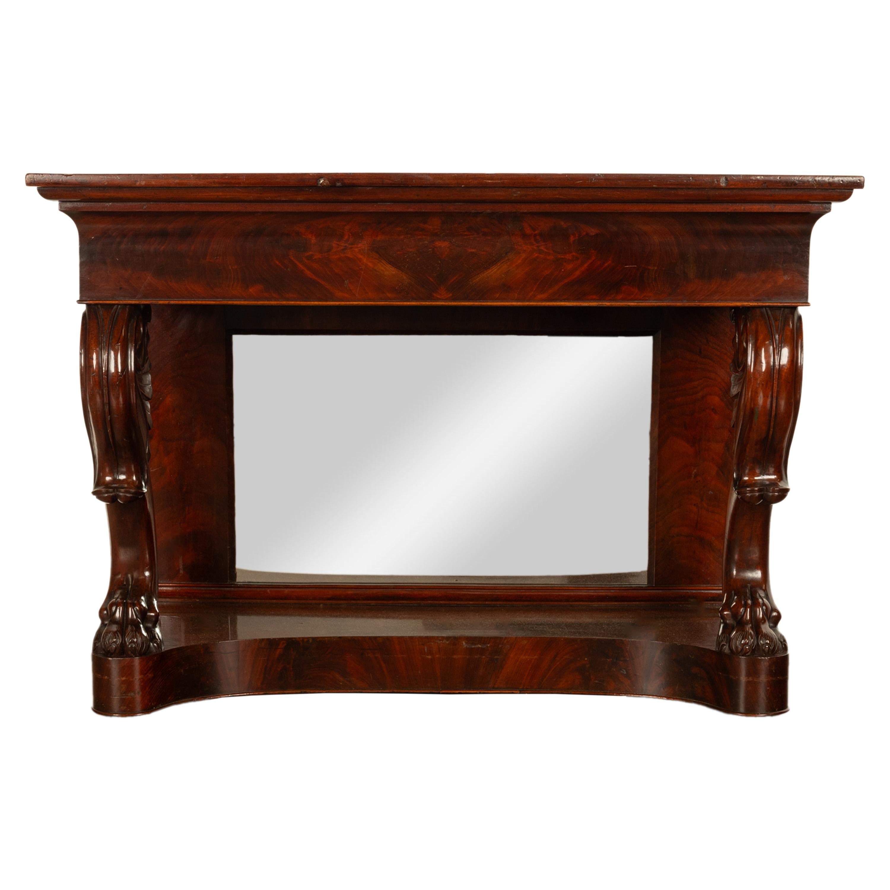 Antique English William IV Carved Mahogany Mirror Back Pier Console Hall Table For Sale 3