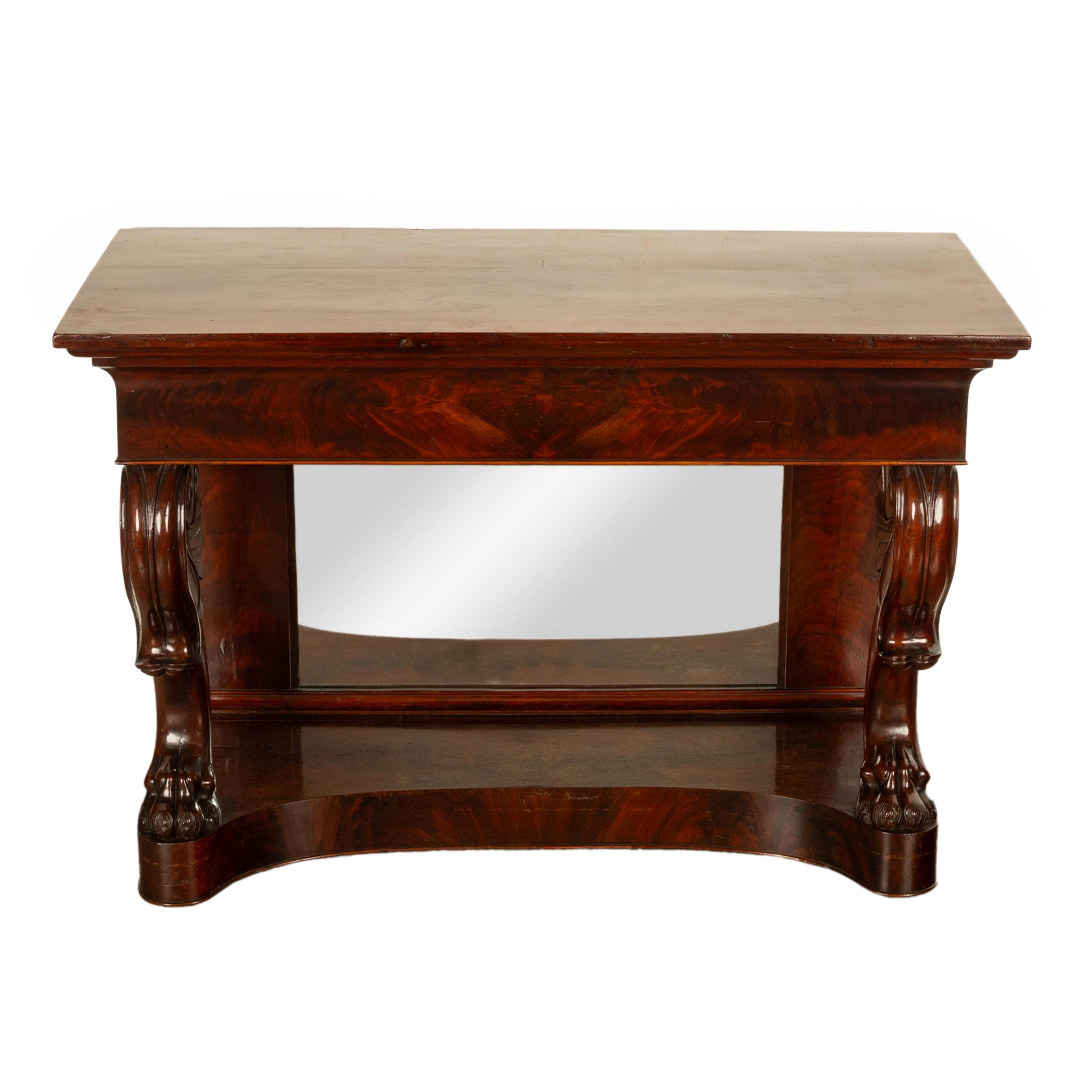 Antique English William IV Carved Mahogany Mirror Back Pier Console Hall Table For Sale 4