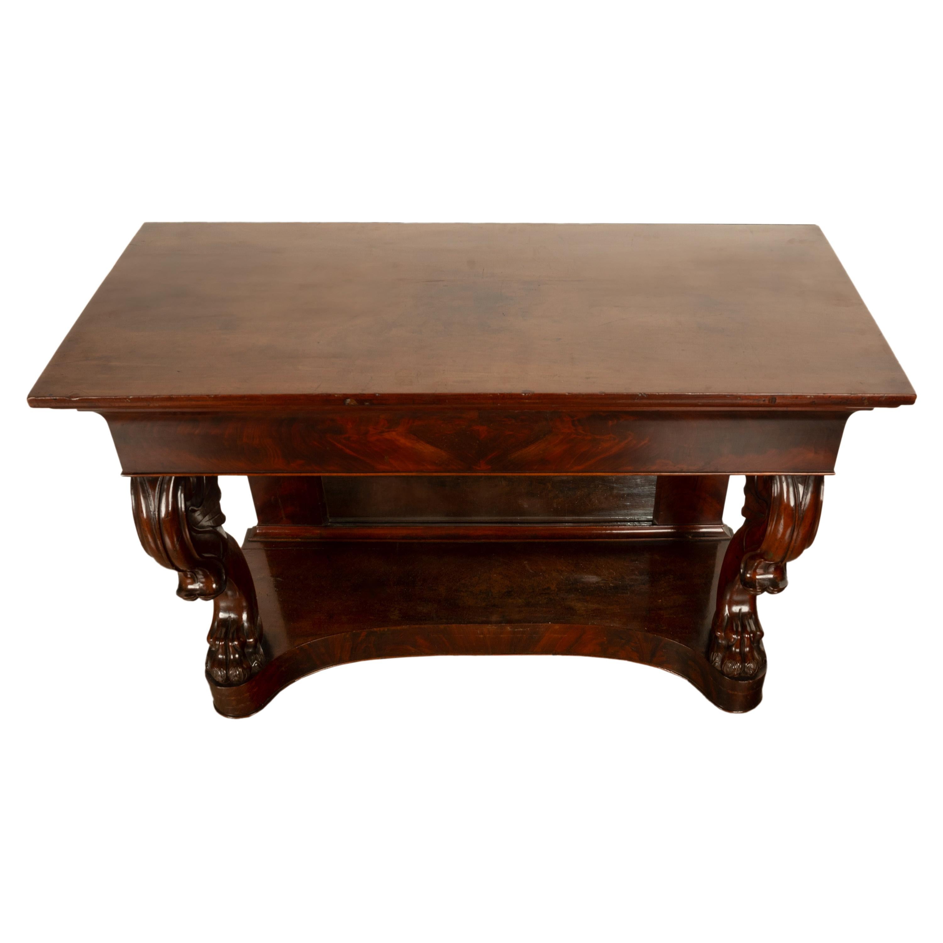 Antique English William IV Carved Mahogany Mirror Back Pier Console Hall Table For Sale 5