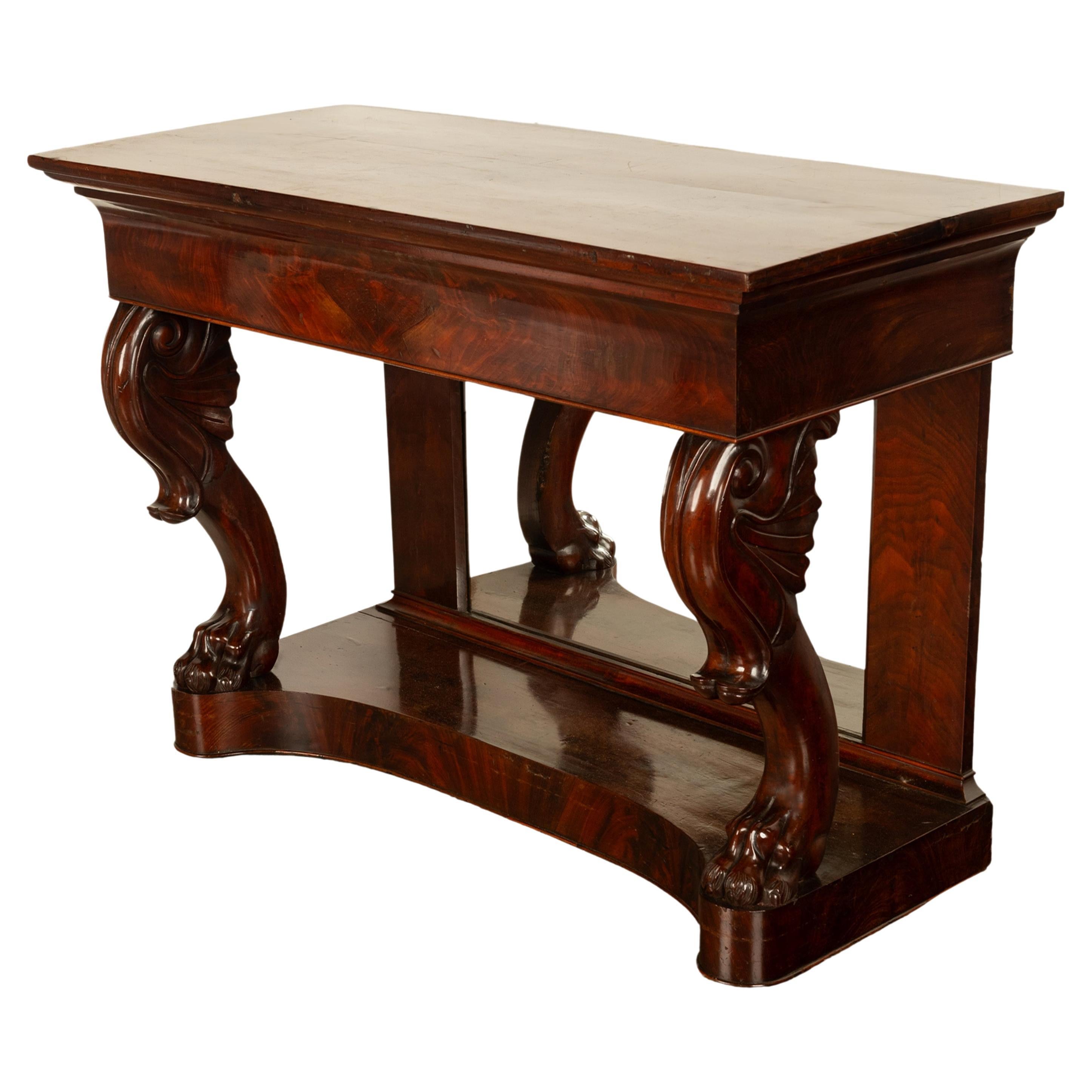 Antique English William IV Carved Mahogany Mirror Back Pier Console Hall Table