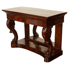 Antique English William IV Carved Mahogany Mirror Back Pier Console Hall Table