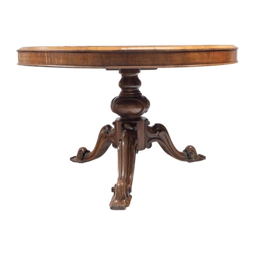 British Antique English William IV Center Breakfast Table w/ Marquetry Inlay Circa 1900 For Sale