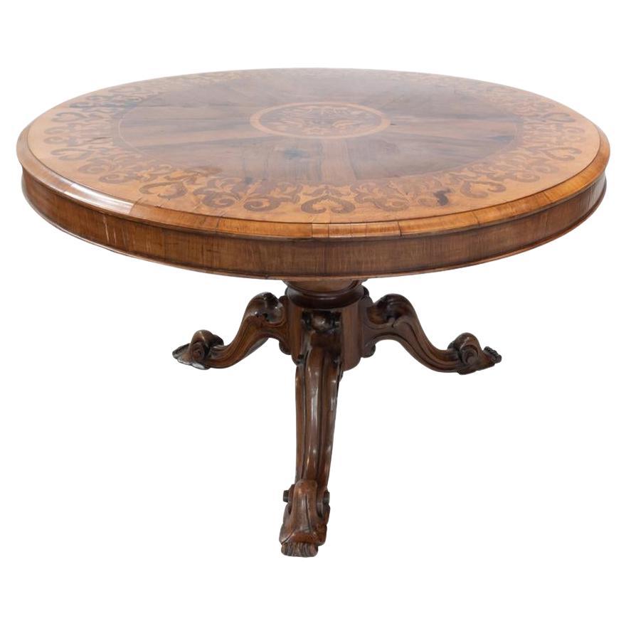 Antique English William IV Center Breakfast Table w/ Marquetry Inlay Circa 1900 For Sale
