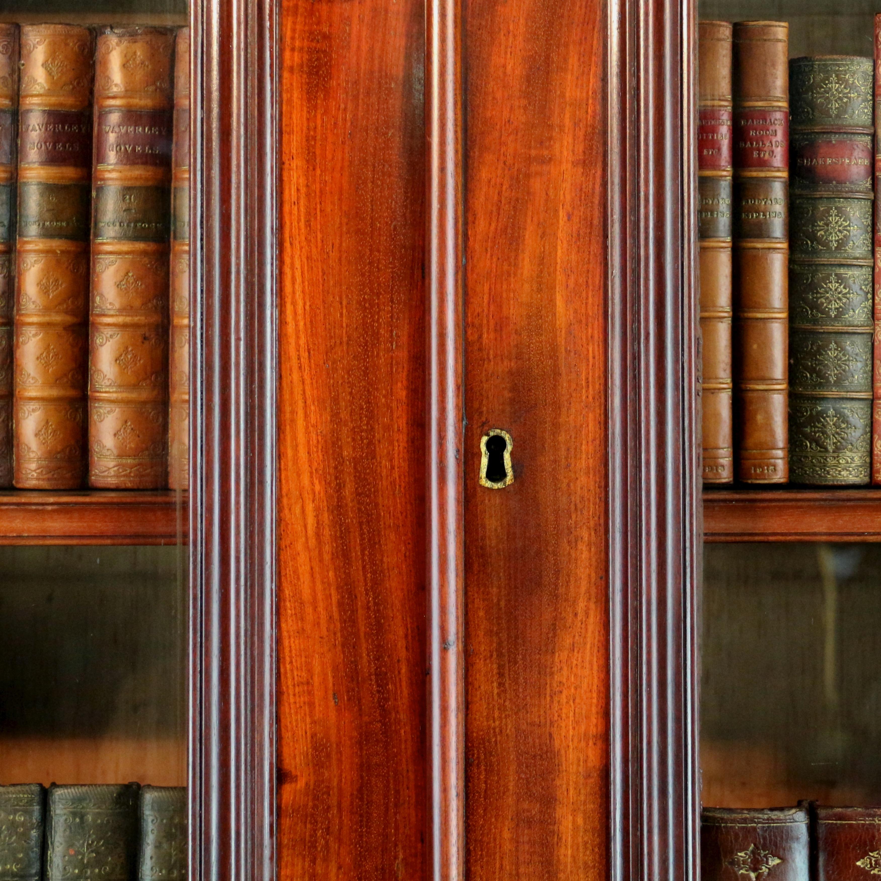 Antigua librería inglesa William IV de caoba cubana de dos puertas con cajón para escribir en venta 1