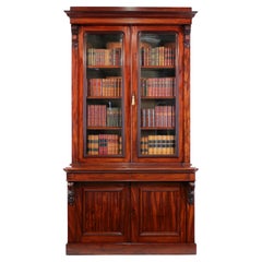 Antique English William IV Cuban Mahogany Two Door Bookcase with Writing Drawer
