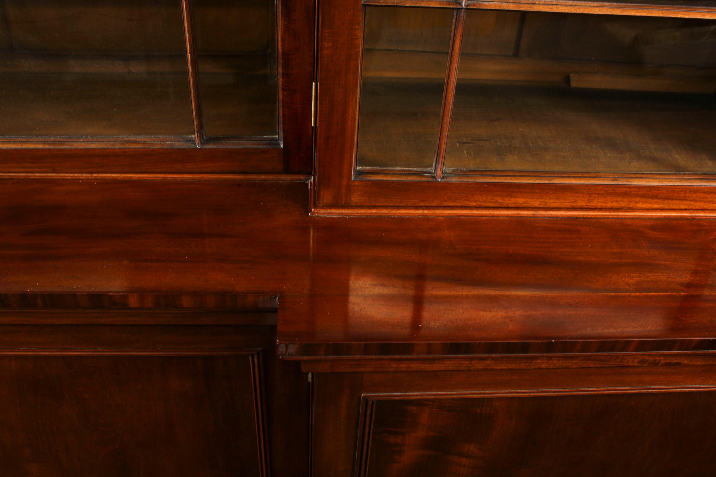 Antique English William IV Flame Mahogany Library Breakfront Bookcase 19th C 6