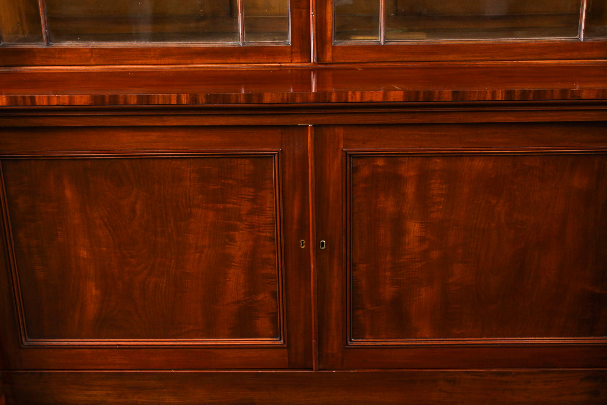 Antique English William IV Flame Mahogany Library Breakfront Bookcase 19th C 5