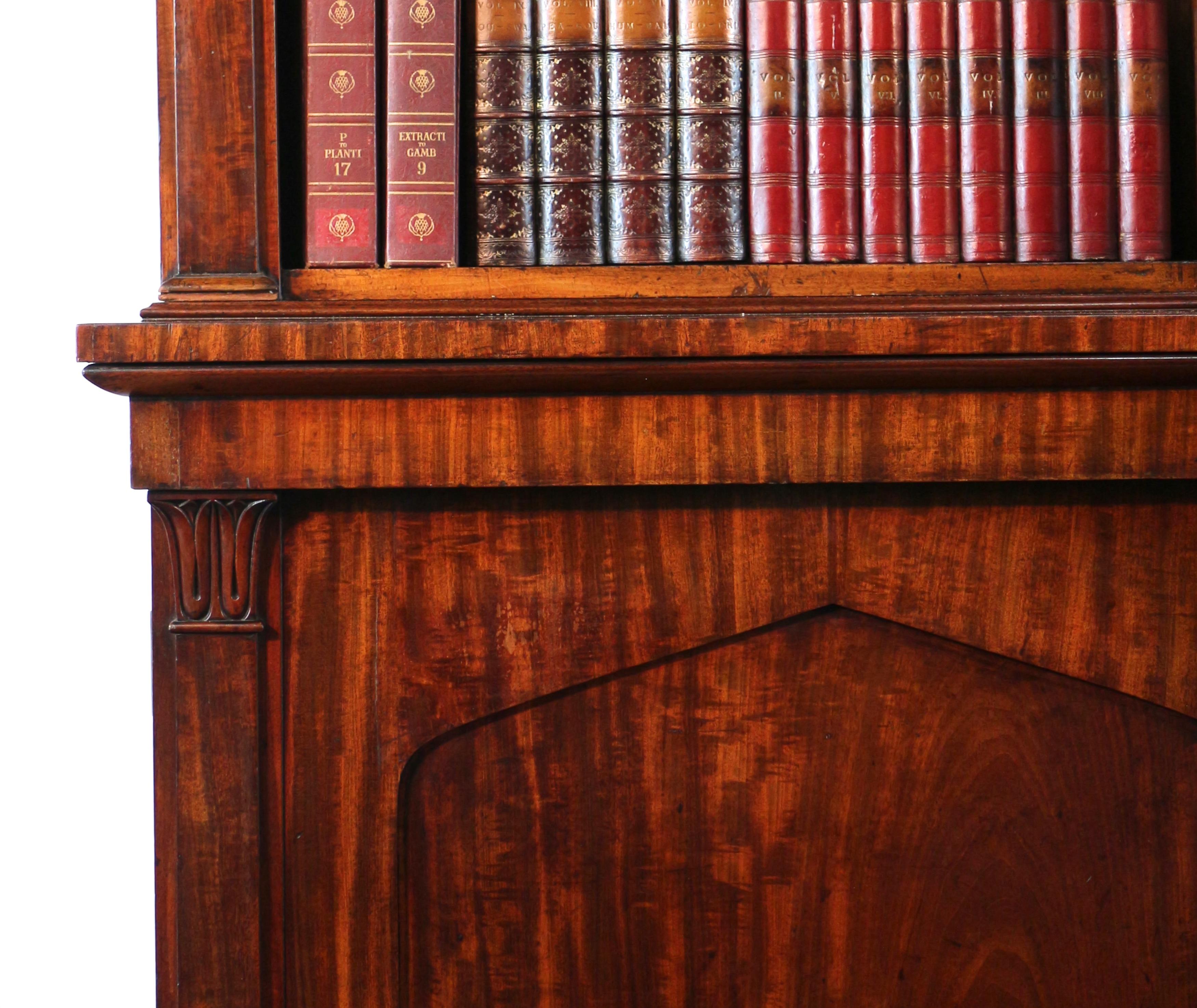 Brass Antique English William IV Mahogany Breakfront Library Bookcase