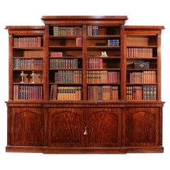 Antique English William IV Mahogany Breakfront Library Bookcase