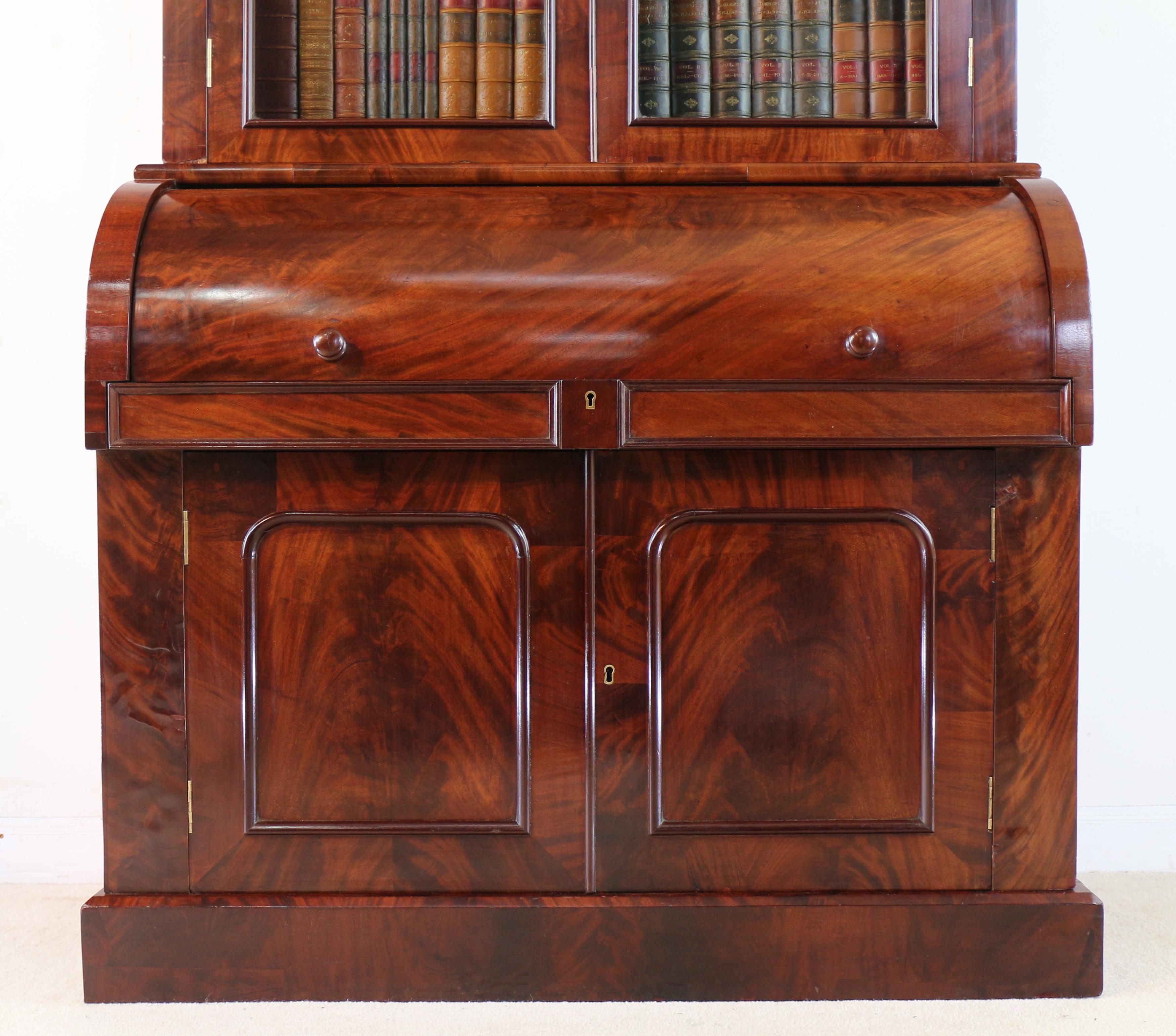 Antique English William IV Mahogany Cylinder Bookcase 4