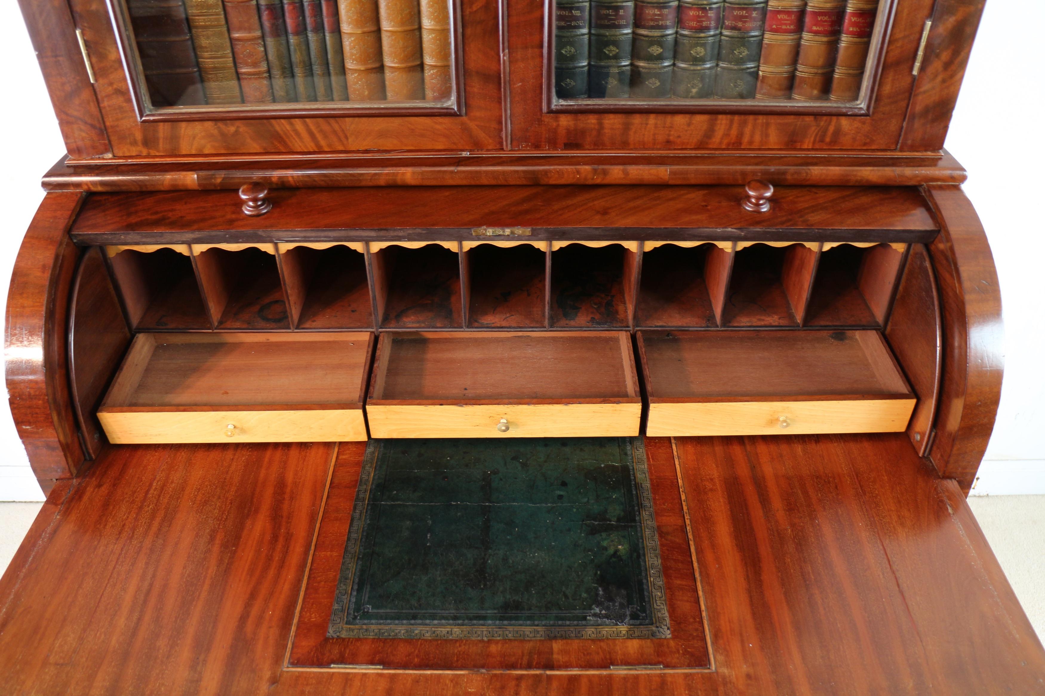 Antique English William IV Mahogany Cylinder Bookcase 7