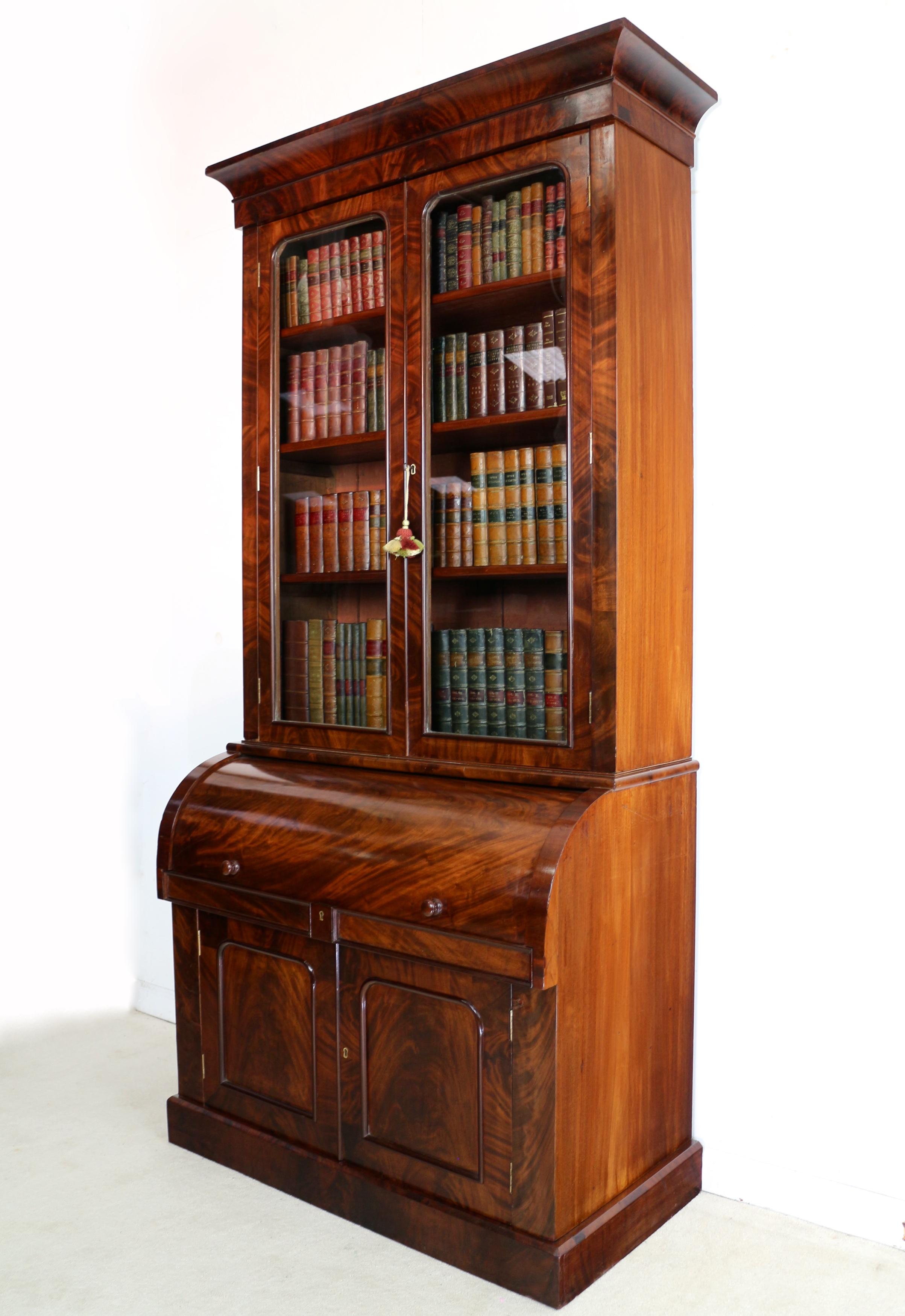 Antique English William IV Mahogany Cylinder Bookcase 13
