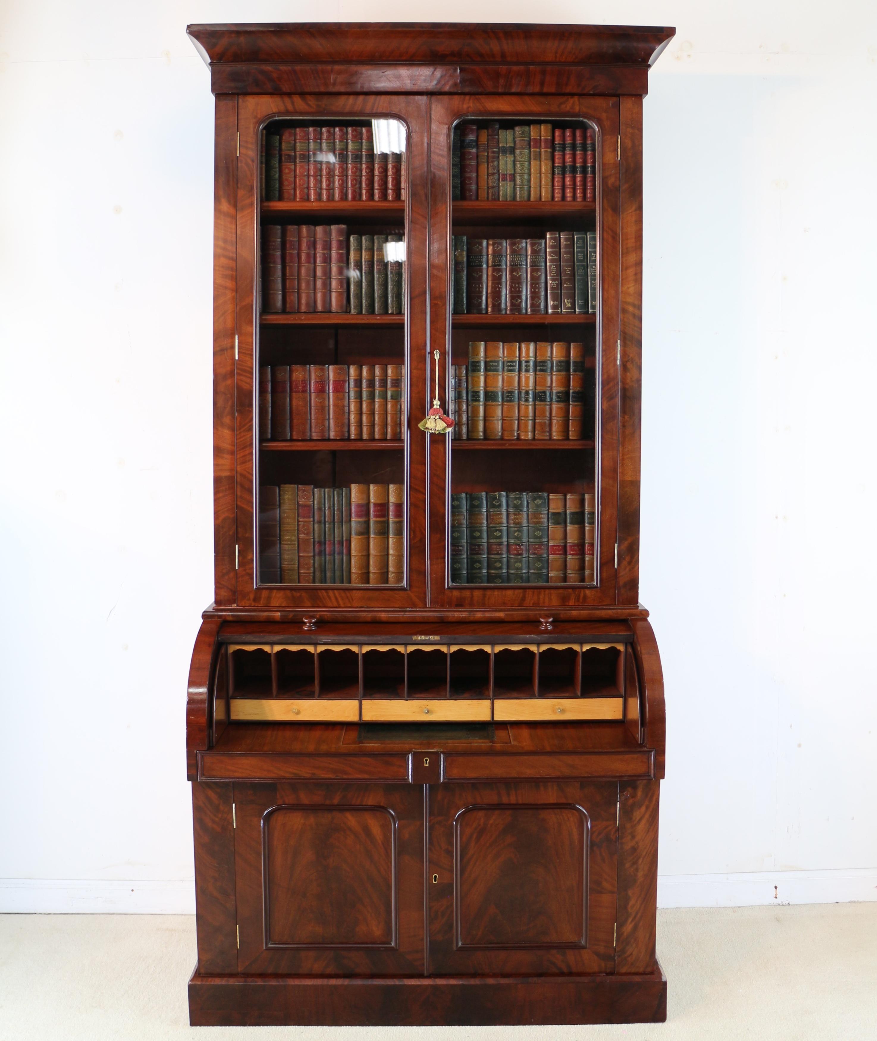 Mid-19th Century Antique English William IV Mahogany Cylinder Bookcase