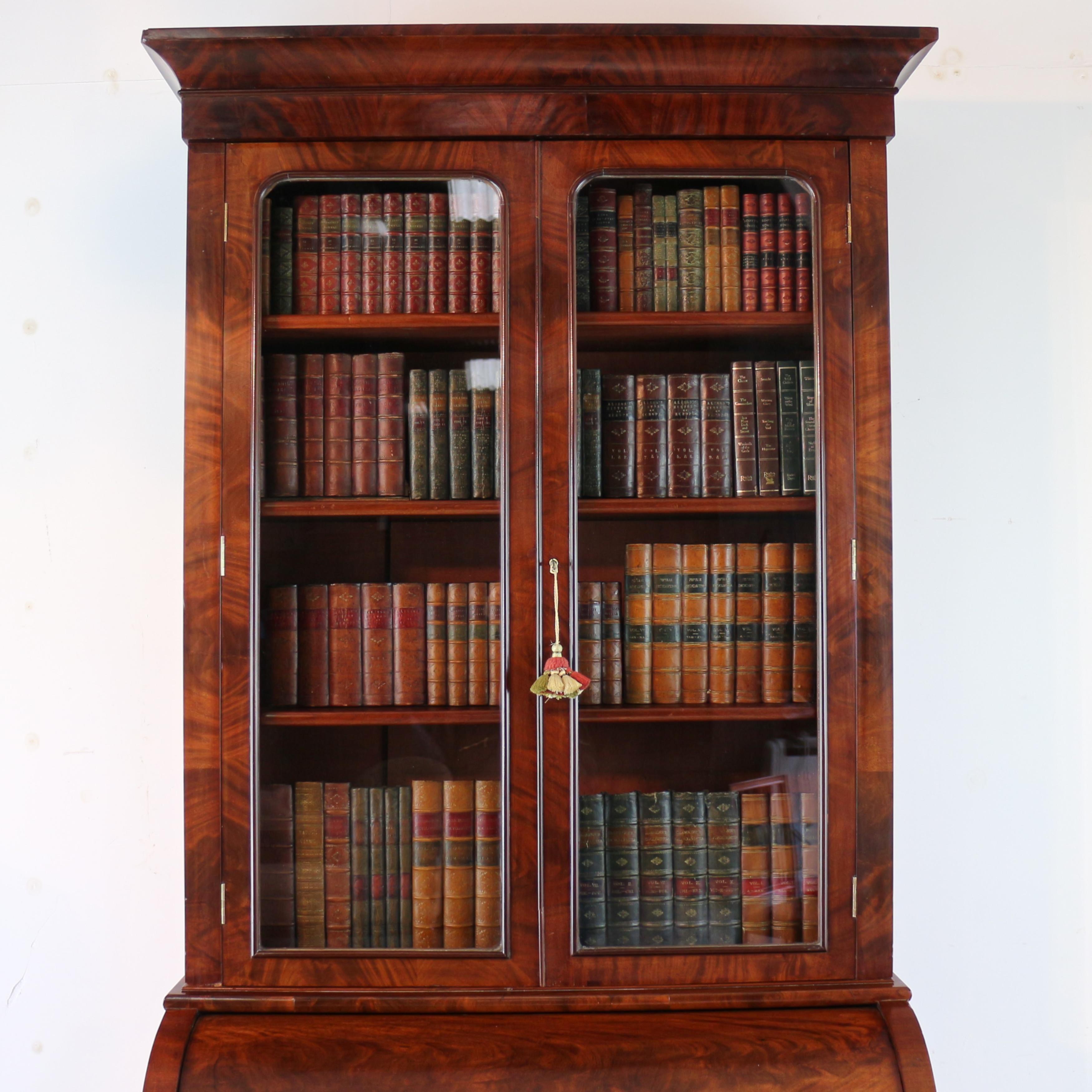 Brass Antique English William IV Mahogany Cylinder Bookcase