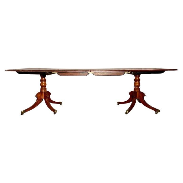 Antique English William IV Mahogany & Inlay 2 Pedestal Dining Table, Circa 1830. For Sale