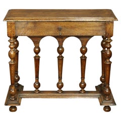 Antique English William & Mary Oak Hall Table With Drawer Early 18th Century