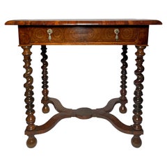 Antique English William & Mary Oyster Veneer Turned Base Table, Circa 1700.