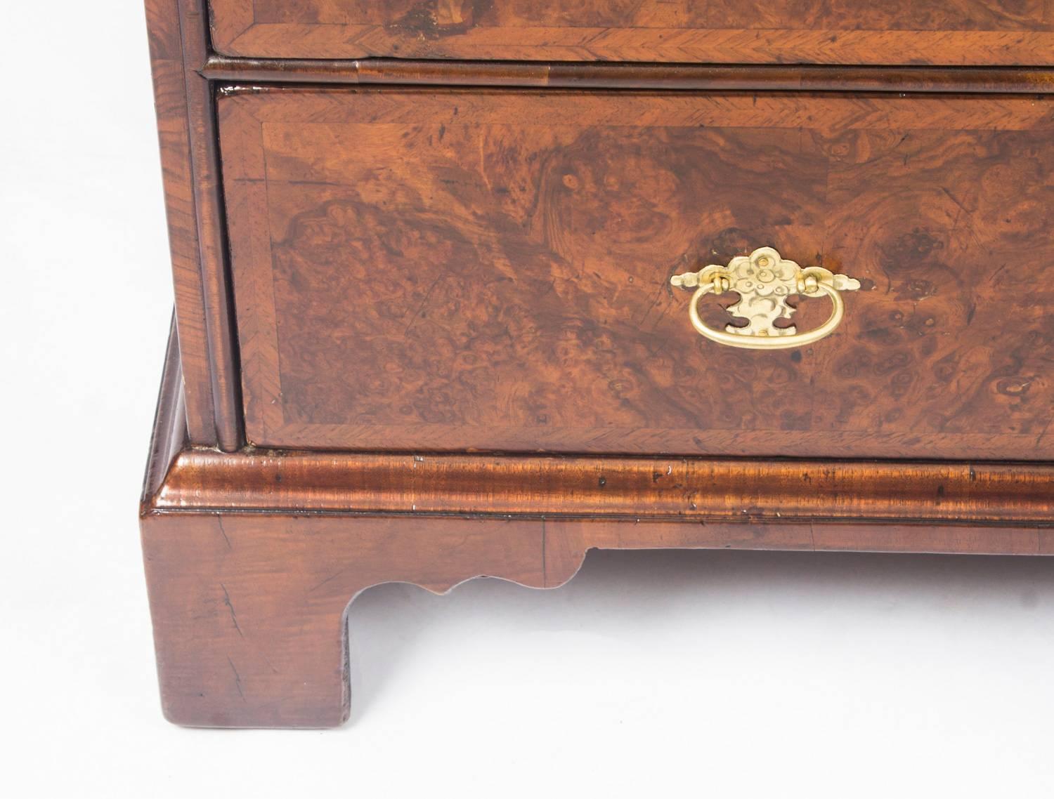 Antique English William & Mary Walnut and Feather Banded Bureau, 17th Century 6
