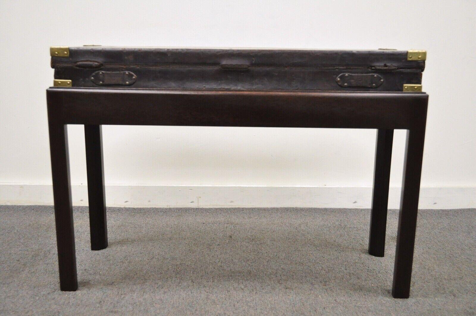 Antique English William Powell & Sons Leather Brass Rifle Case on Mahogany Stand 1