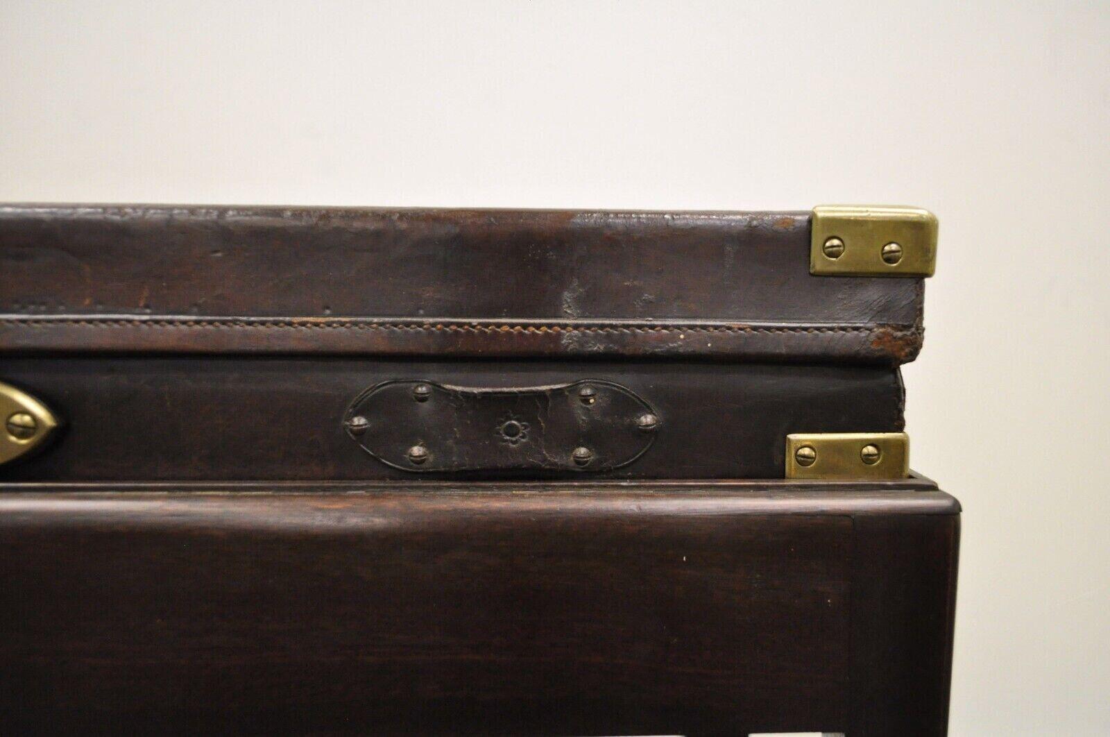 Antique English William Powell & Sons Leather Brass Rifle Case on Mahogany Stand For Sale 2