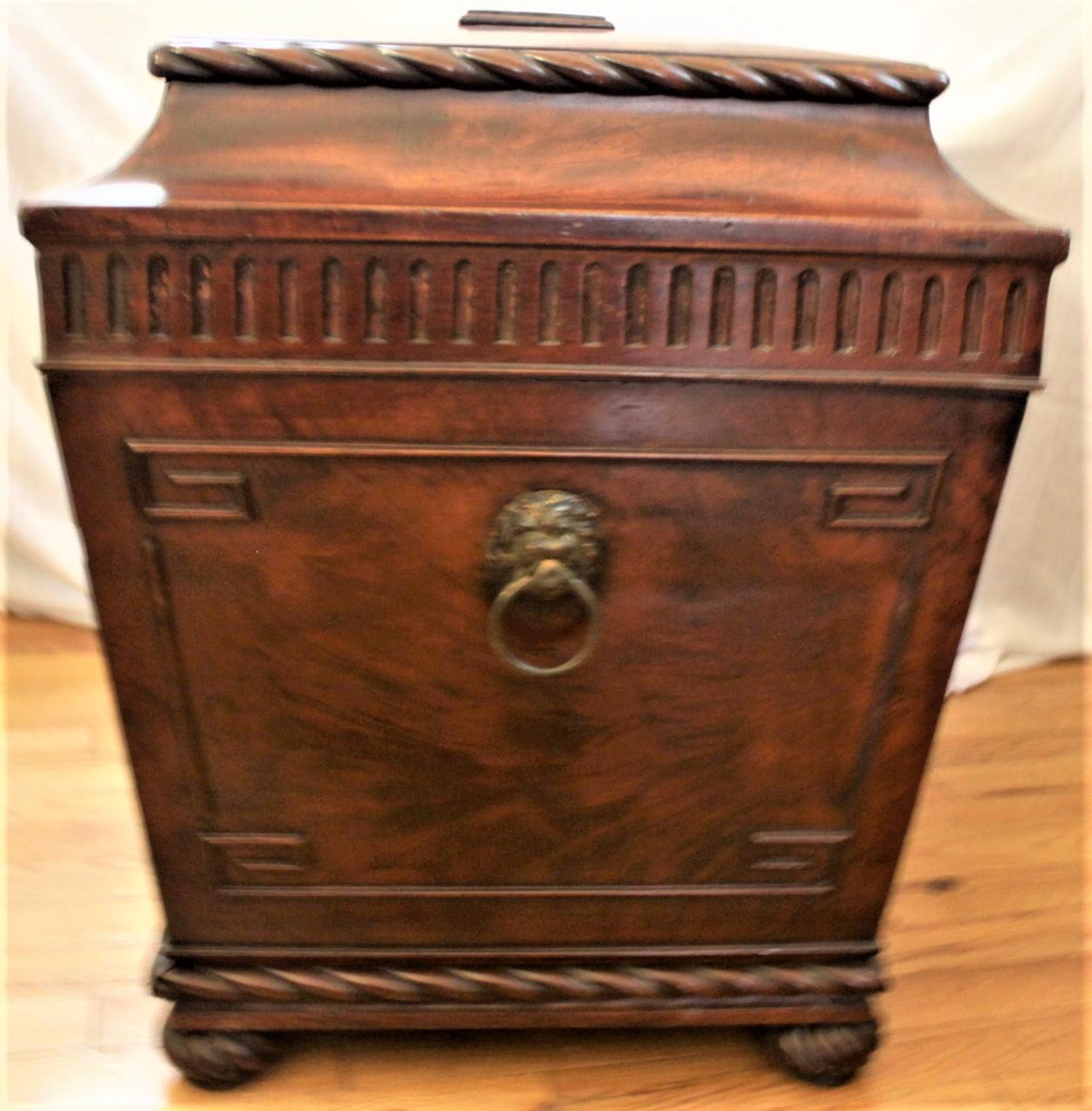 William IV Antique English Willian IV Flamed Mahogany Wine Cooler with Lion Head Handles For Sale