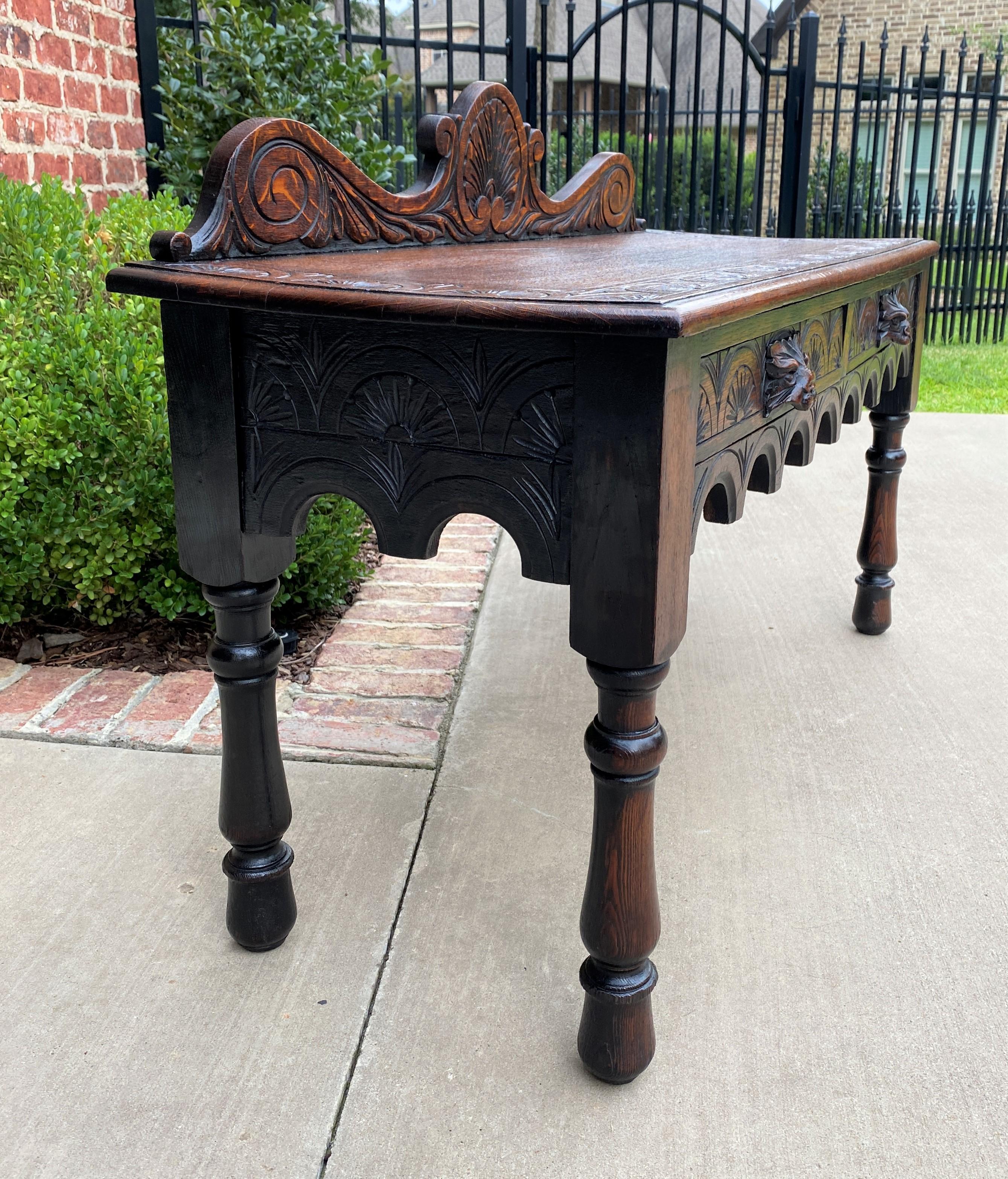 Antique English Window Seat Bed Bench Gothic Revival Carved Oak 2 Drawers c.1900 For Sale 6