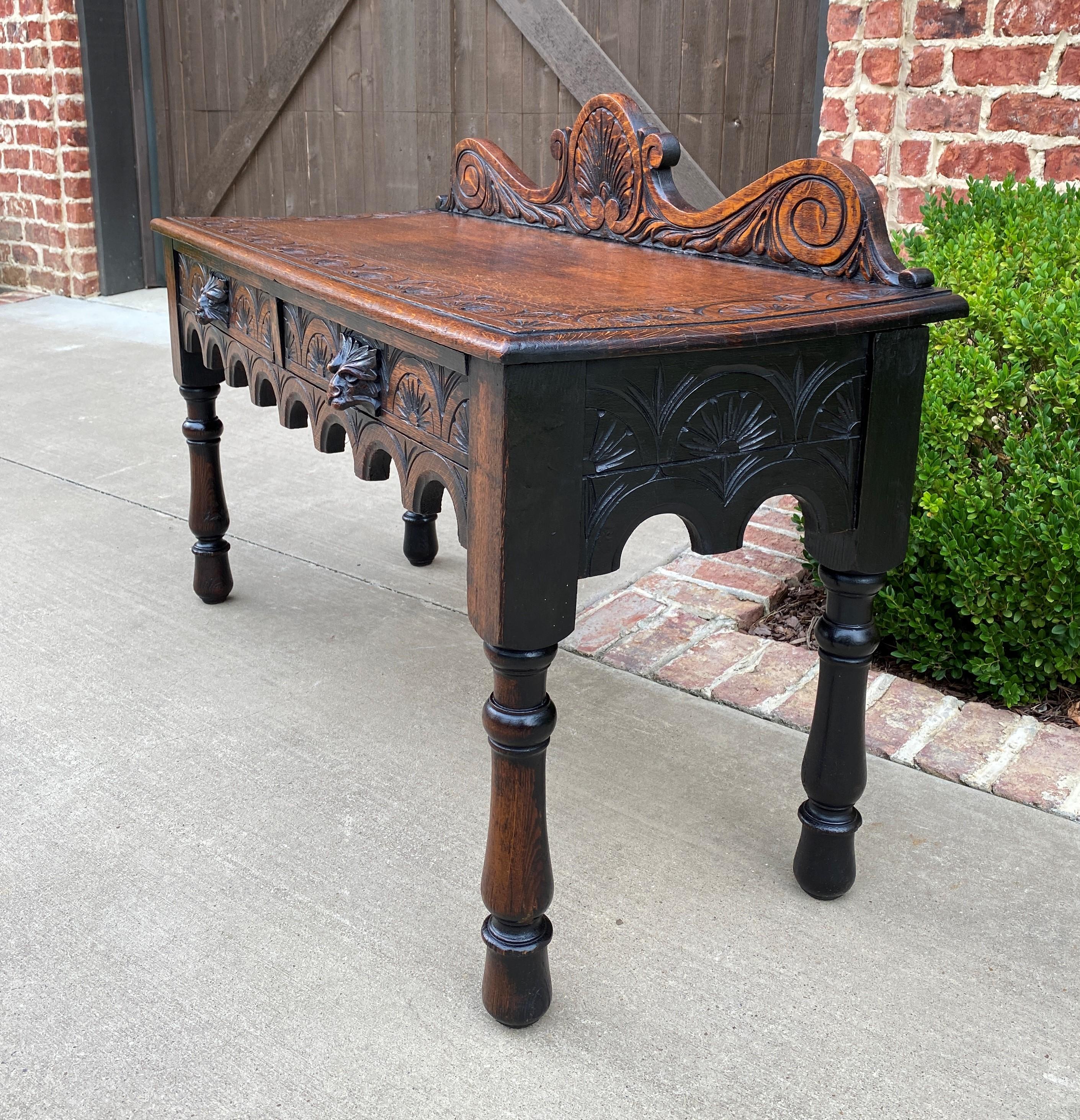 Antique English Window Seat Bed Bench Gothic Revival Carved Oak 2 Drawers c.1900 For Sale 9
