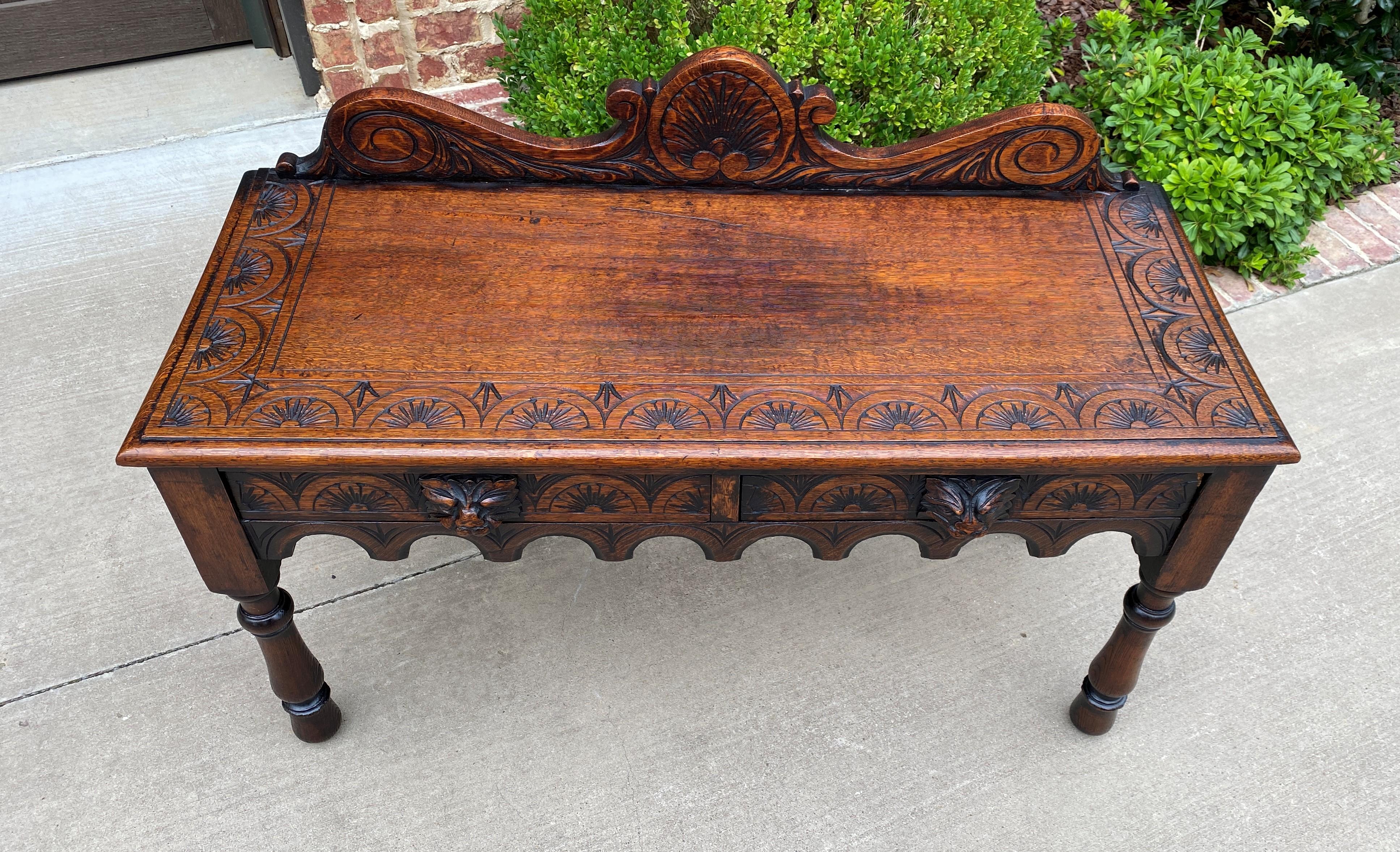 Early 20th Century Antique English Window Seat Bed Bench Gothic Revival Carved Oak 2 Drawers c.1900 For Sale