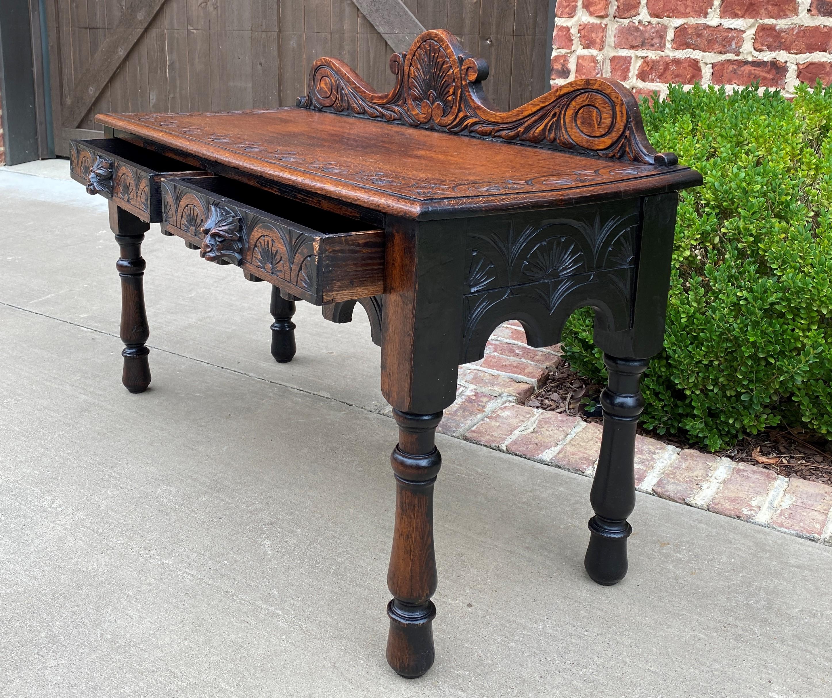 Antique English Window Seat Bed Bench Gothic Revival Carved Oak 2 Drawers c.1900 For Sale 1