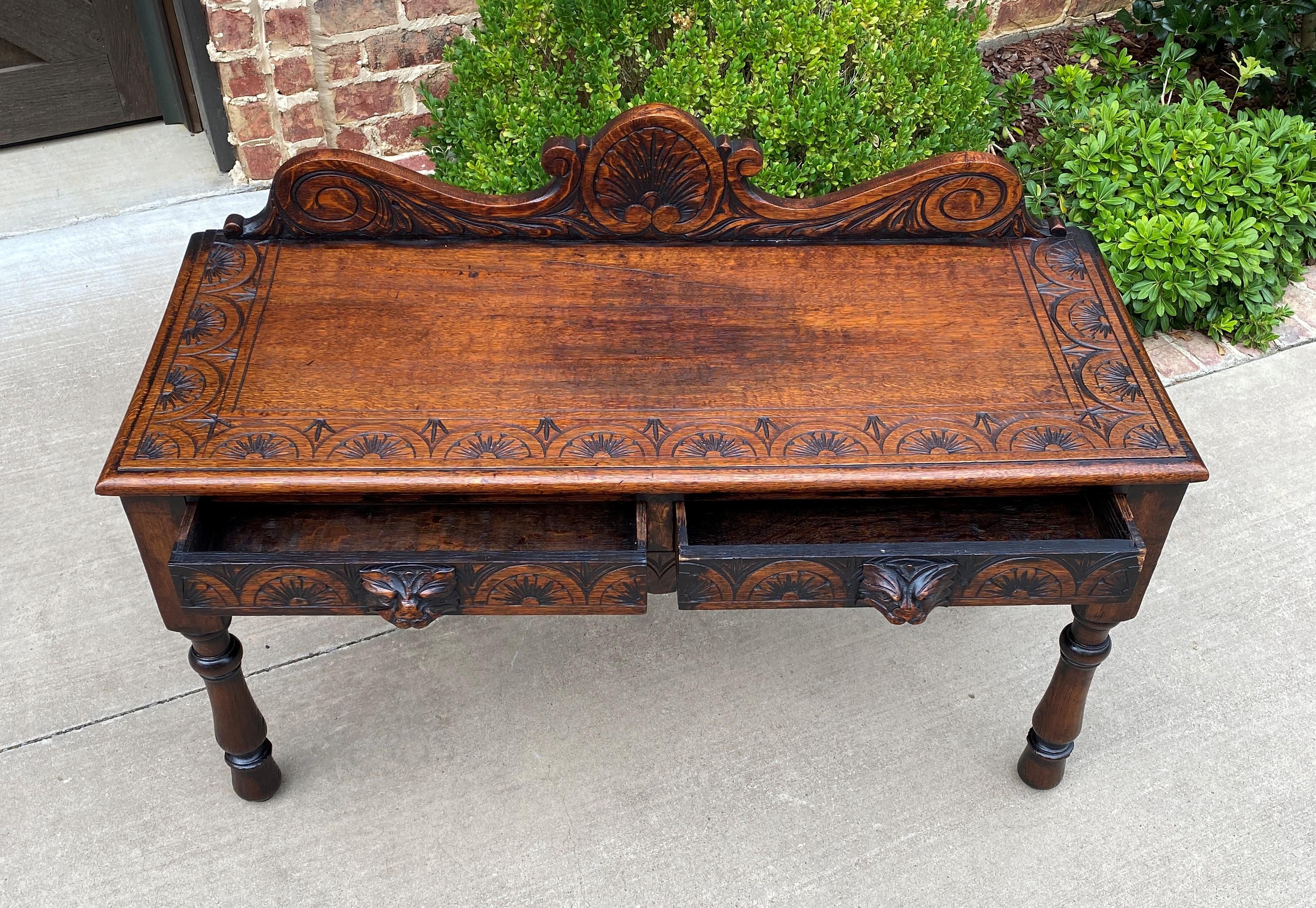 Antique English Window Seat Bed Bench Gothic Revival Carved Oak 2 Drawers c.1900 For Sale 2