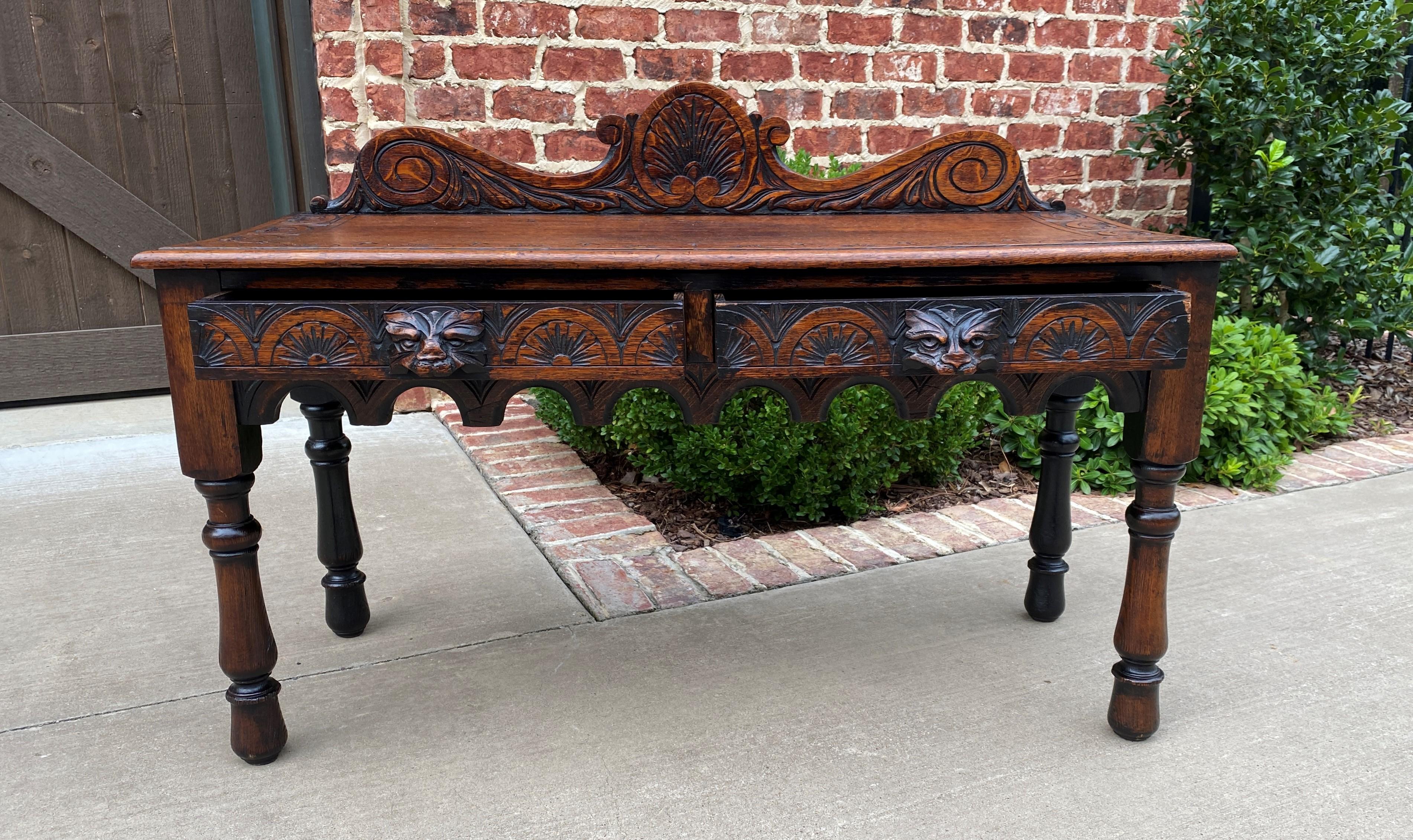 Antique English Window Seat Bed Bench Gothic Revival Carved Oak 2 Drawers c.1900 For Sale 3