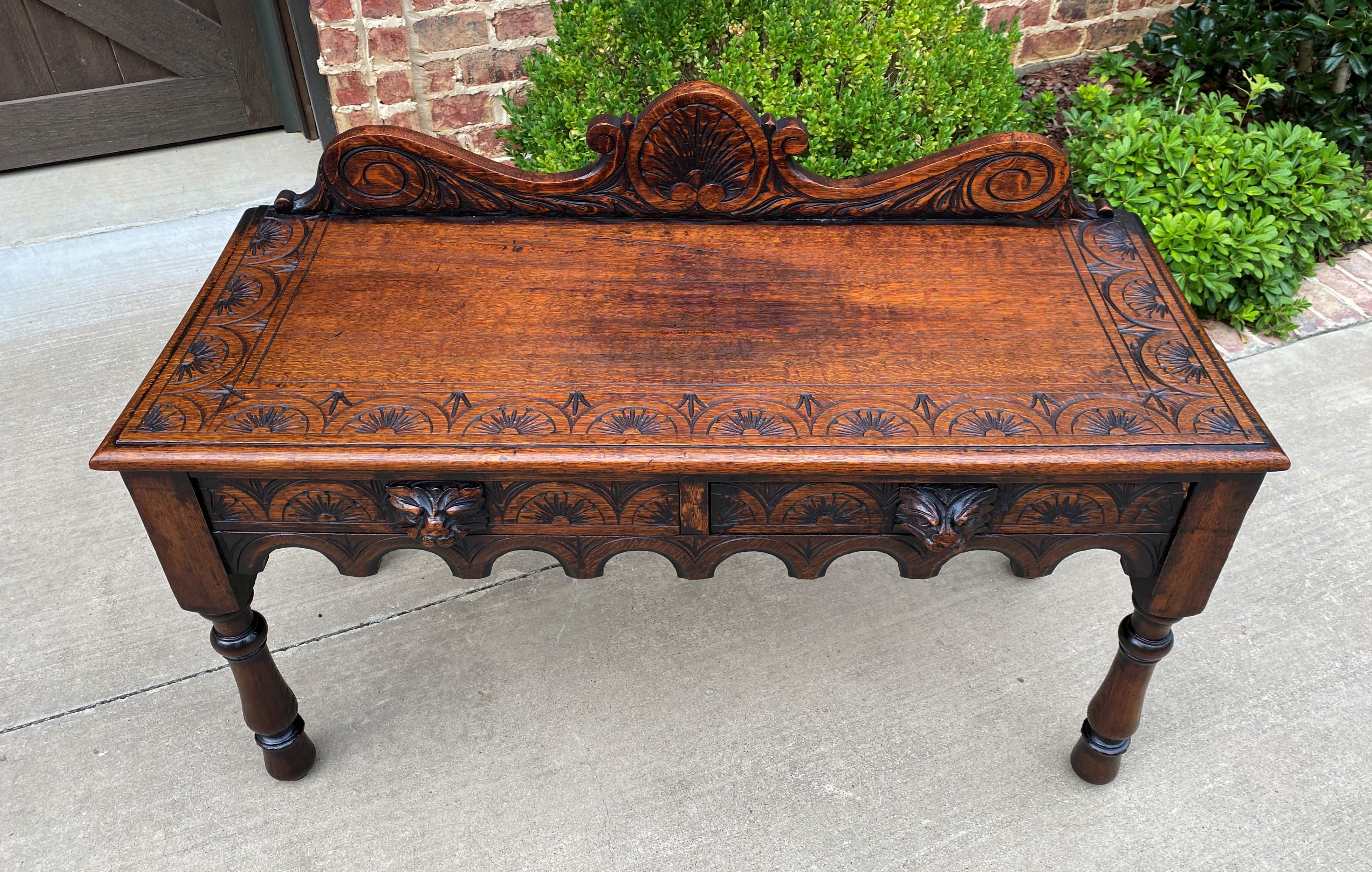 Antique English Window Seat Bed Bench Gothic Revival Carved Oak 2 Drawers c.1900 For Sale 4