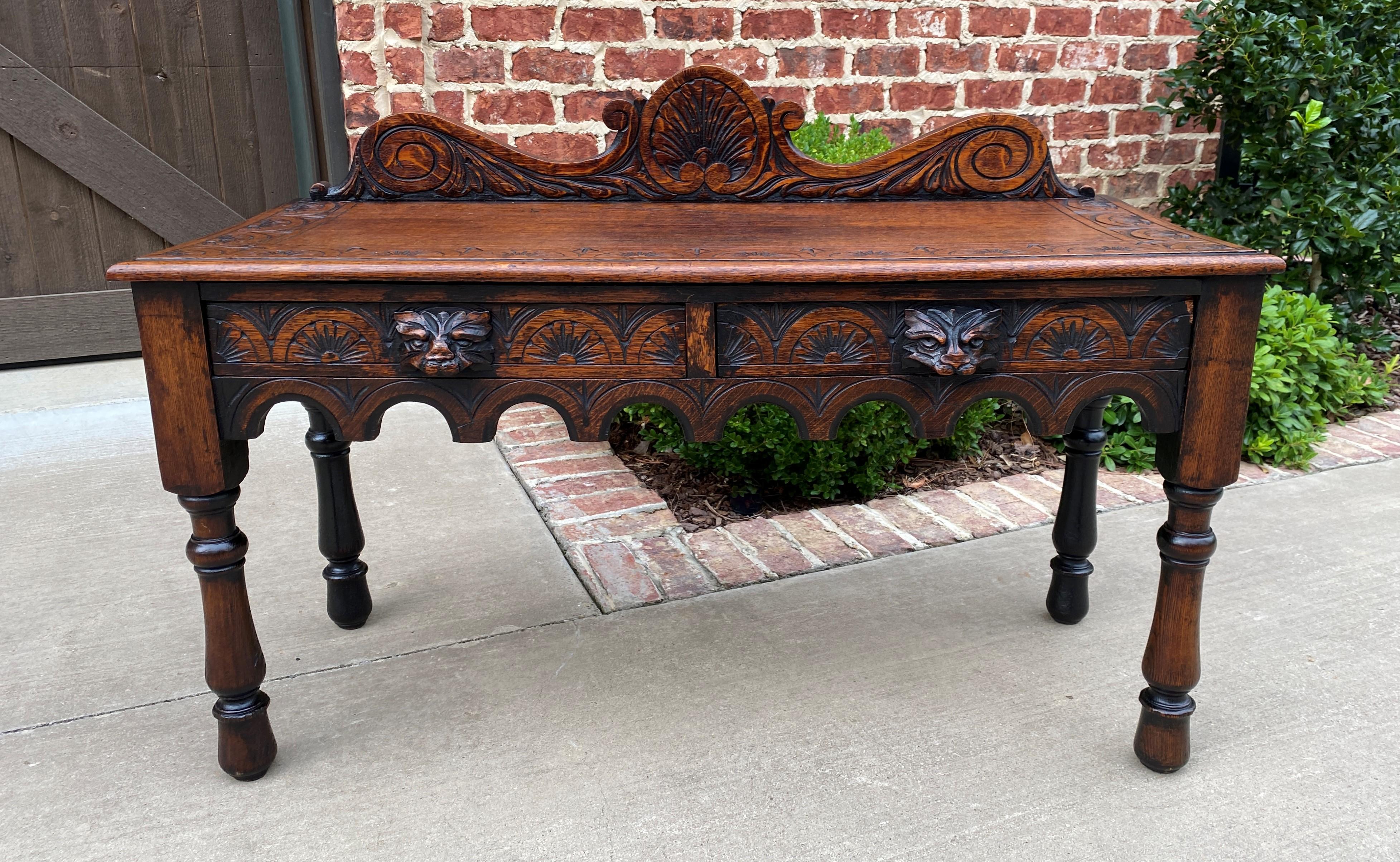 Antique English Window Seat Bed Bench Gothic Revival Carved Oak 2 Drawers c.1900 For Sale 5