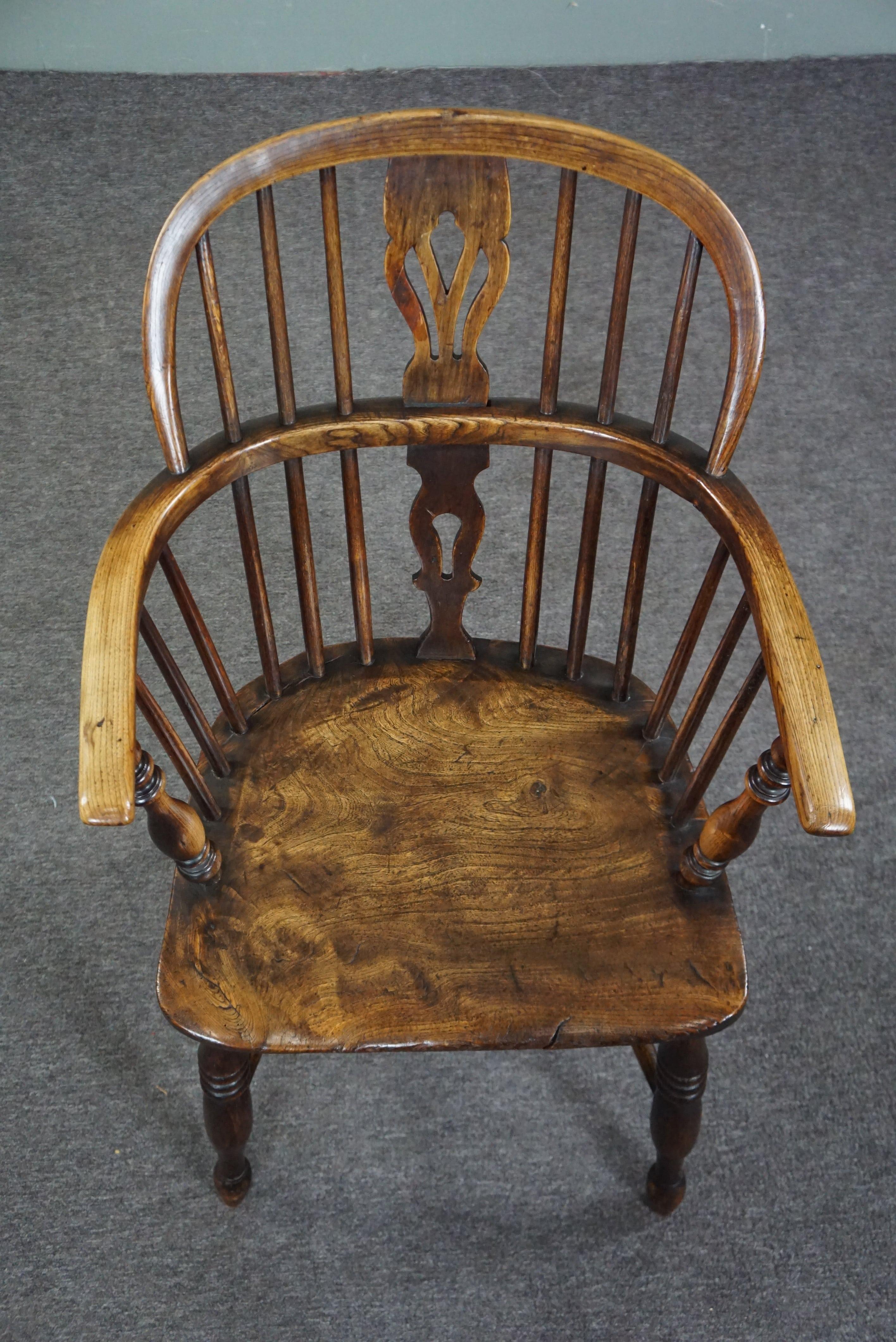 Wool Antique English Windsor Armchair/ armchair, low back, 18th century For Sale