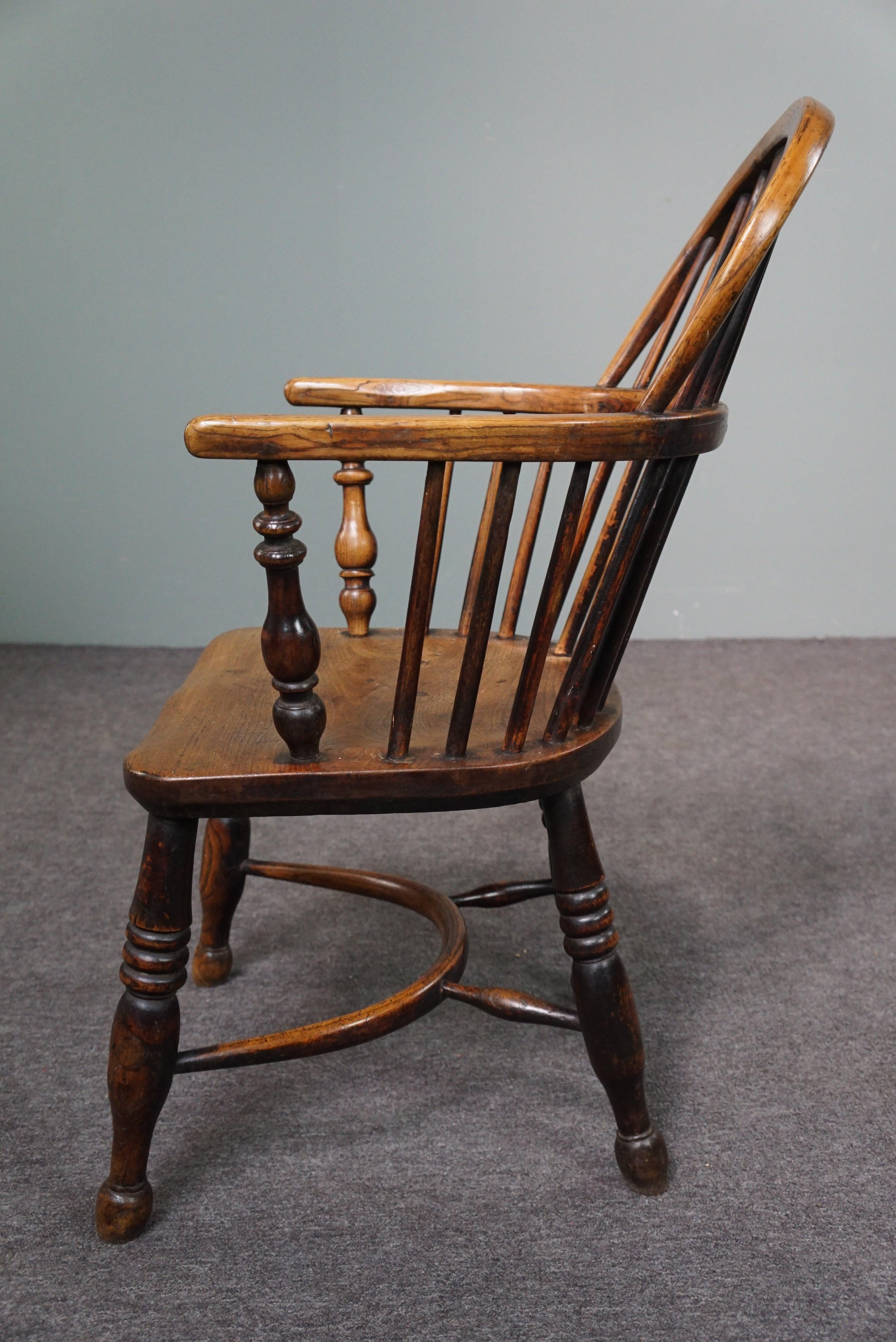 18th Century and Earlier Antique English Windsor chair/armchair, low back, 18th century For Sale